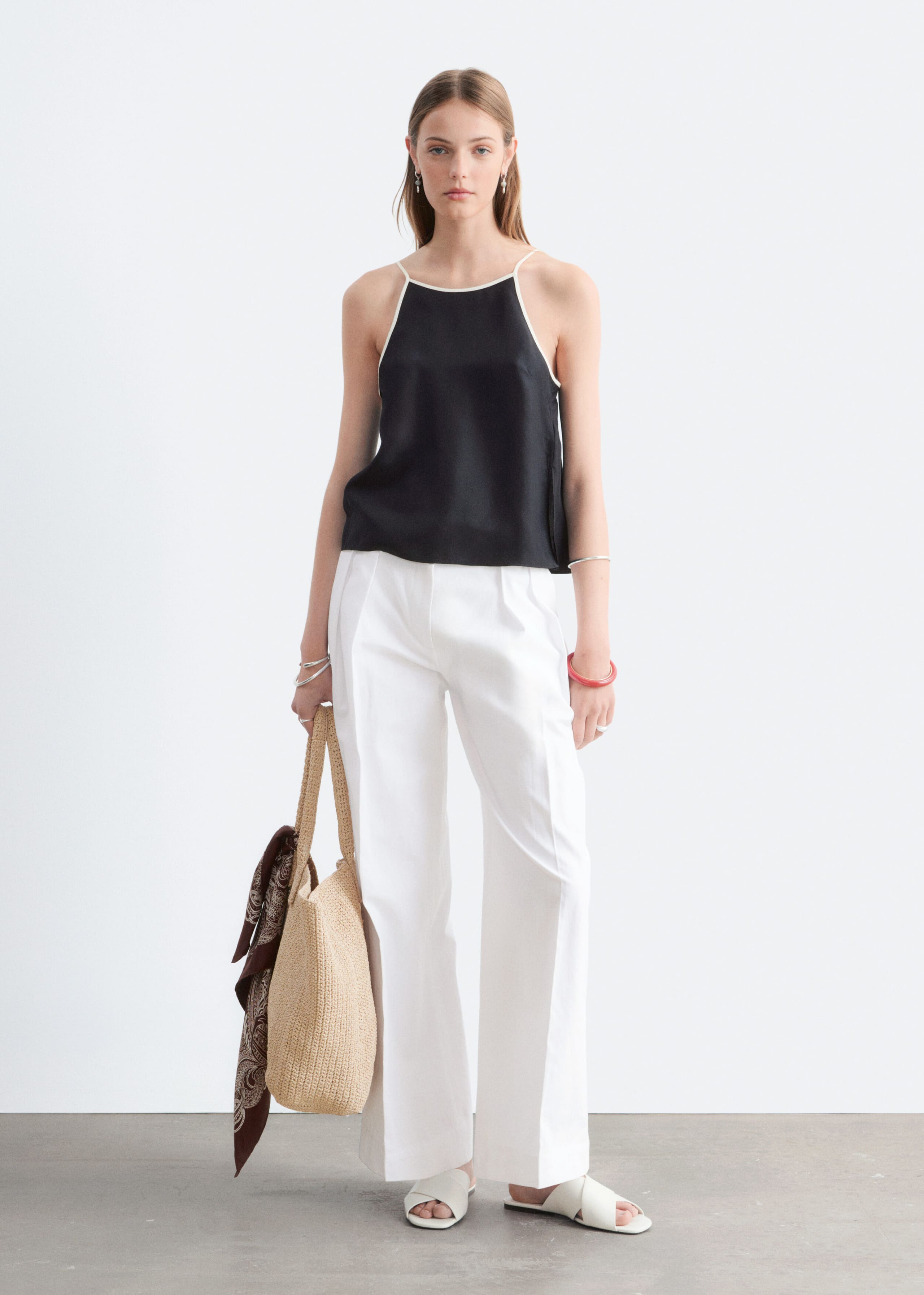Image of Contrast Binding Silk Top