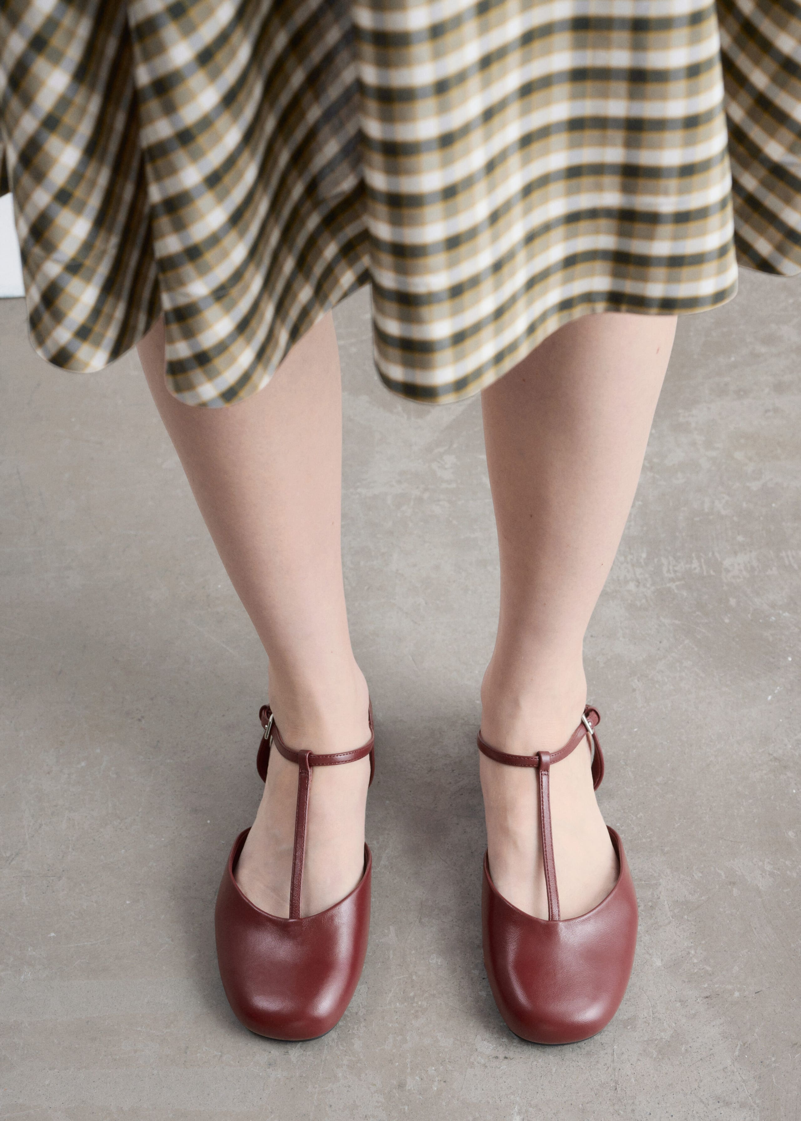 Open‑Heel Leather Ballerinas - Dark Red - Still Life