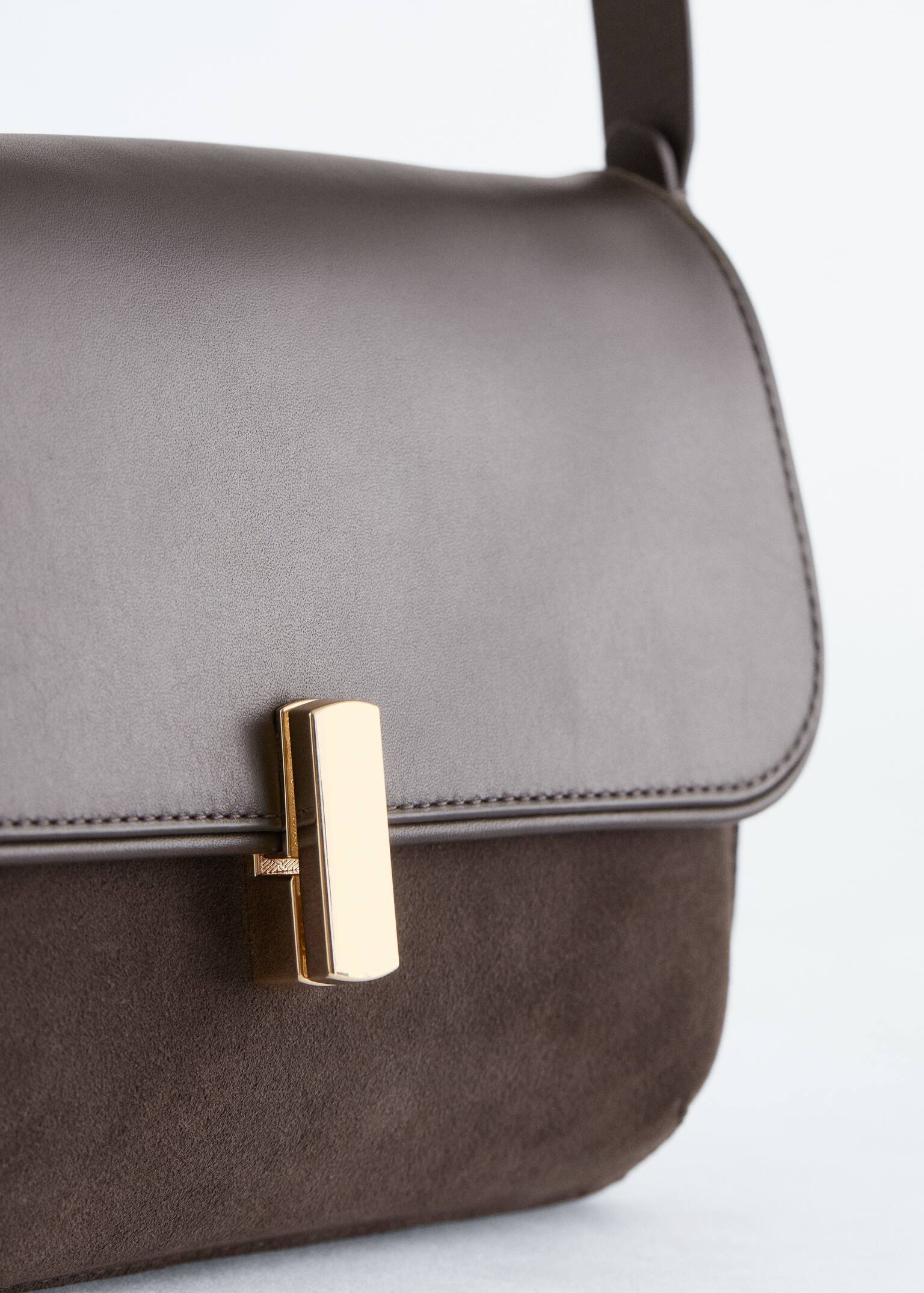 Podwójna skórzana torba crossbody - Ciemnoszary/Czarny - 6