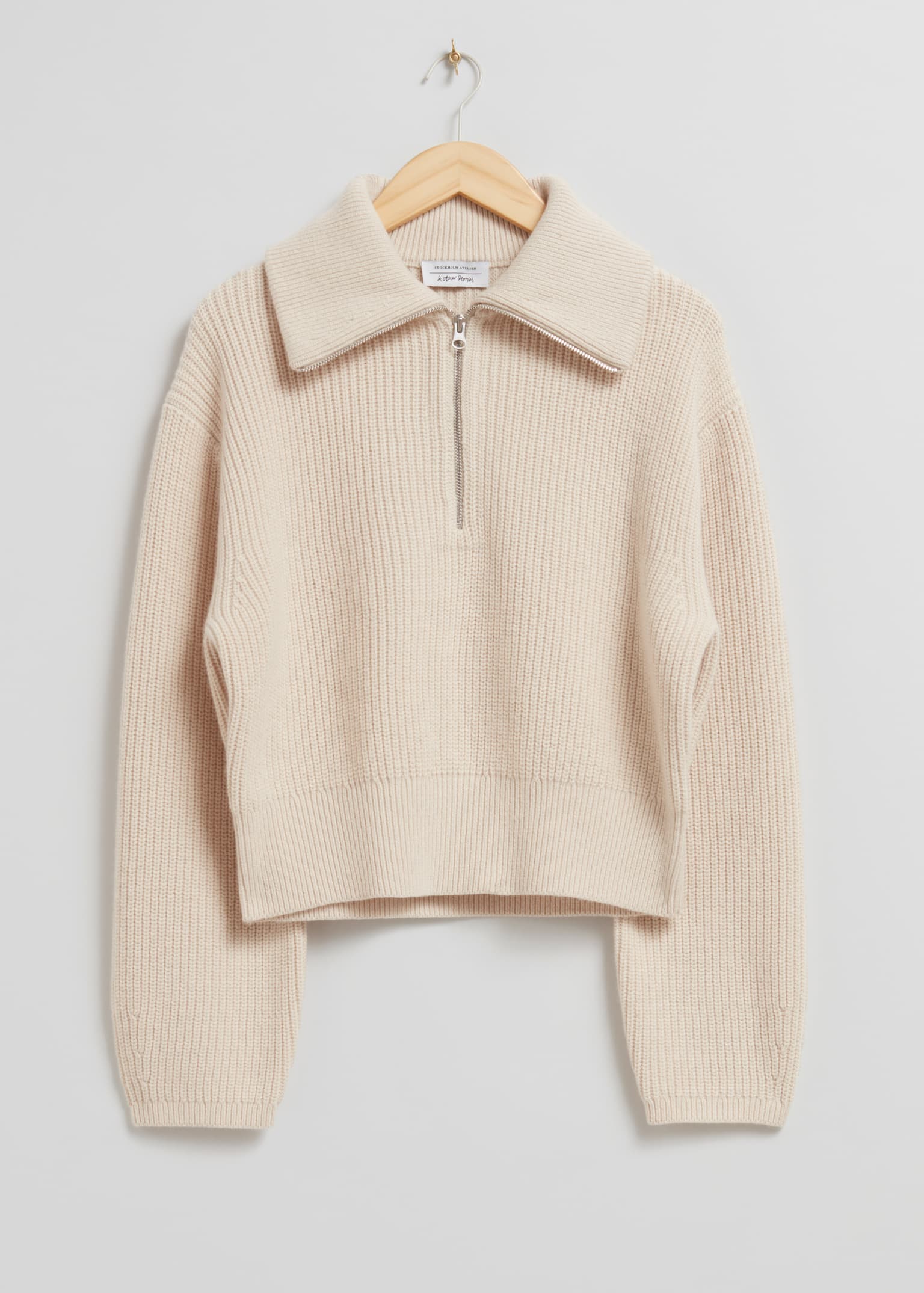 Strickpullover mit kurzem Reißverschluss - Cremefarben