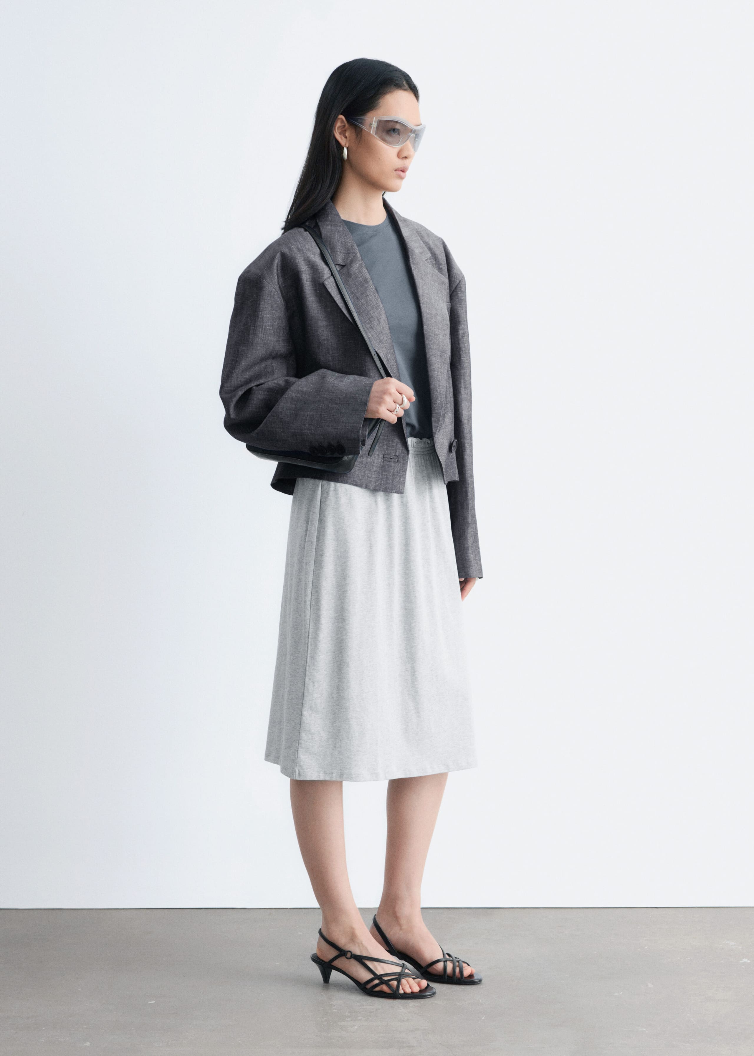 Cotton Jersey Midi Skirt - Grey Melange - Still Life