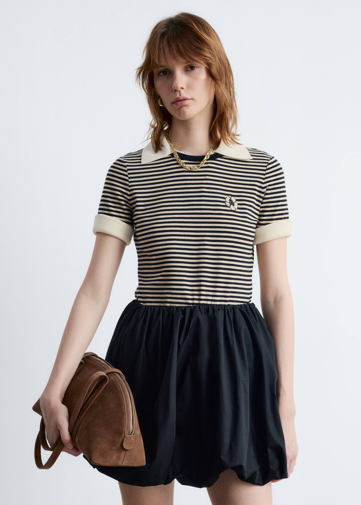 T-shirt brodé - Rayures beiges/noires/Noir/Blanc - 6