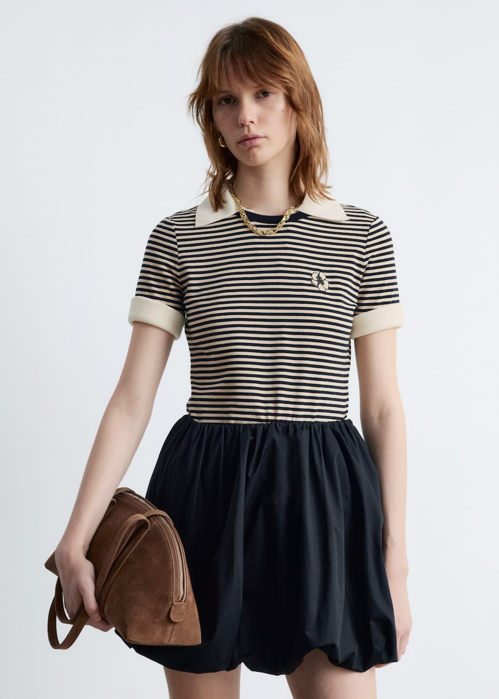 Haftowany T-shirt – Kremowy/Fioletowy – Lookbook