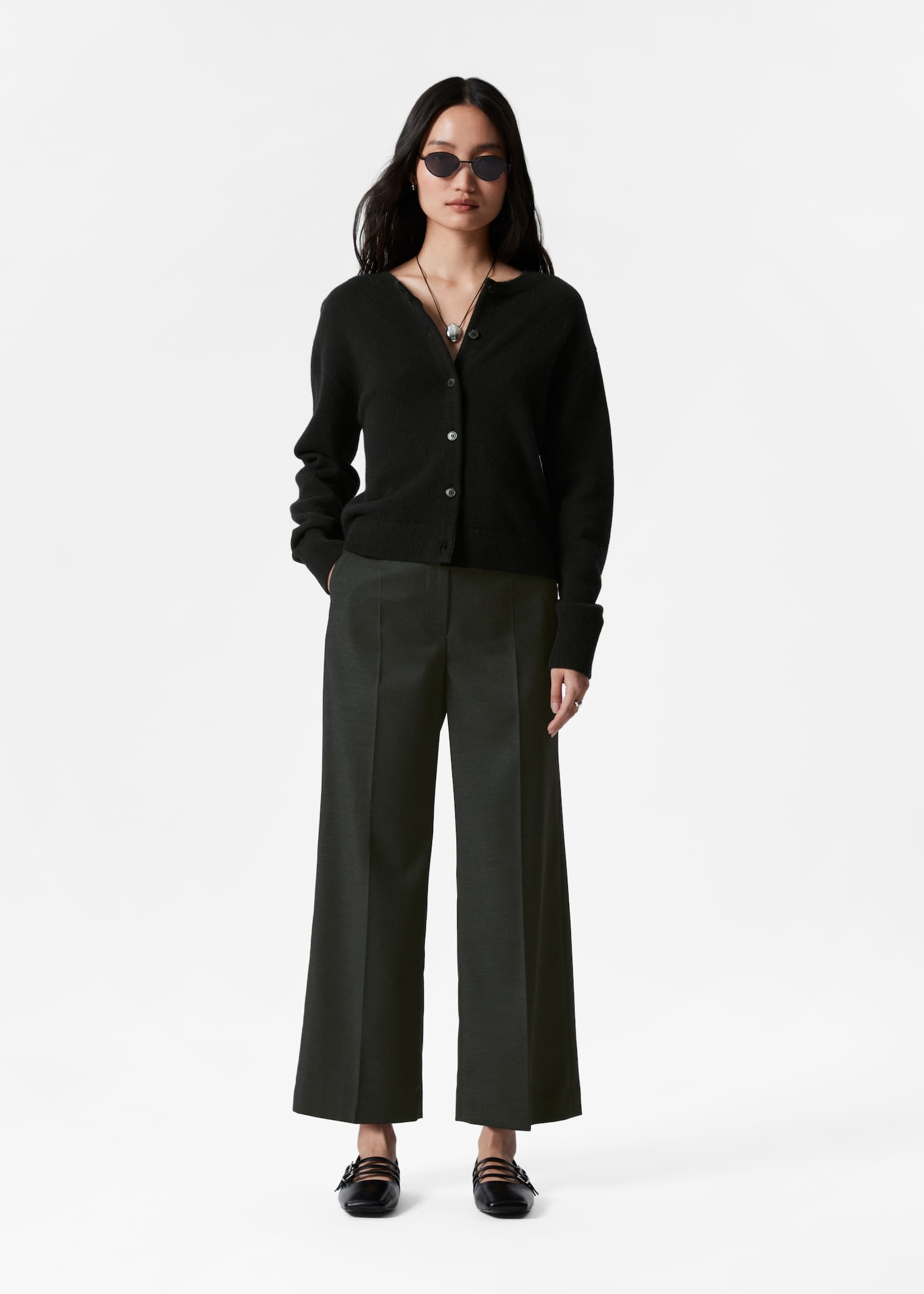 Elegante Hose in verkürzter Länge - Grau/Schwarz