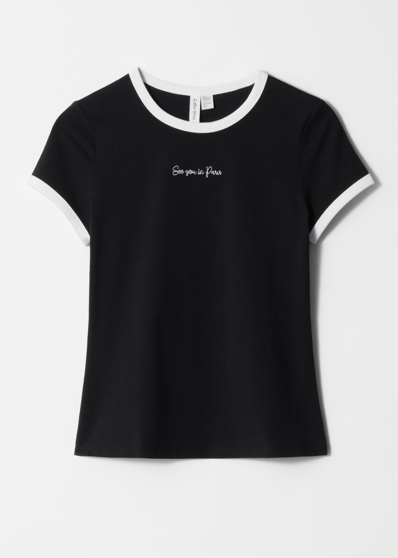 Camiseta bordada - Negro/Rayas beige/negras - 2