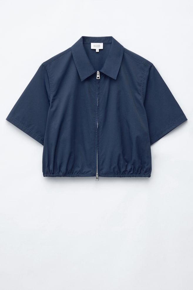 Zip Front Collar Shirt - Dark Blue - 1