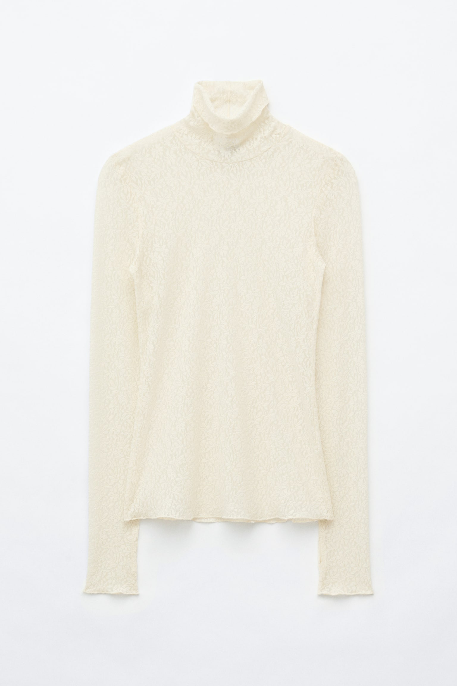 Lace Turtleneck Top - לבן/לילך/שחור - 1