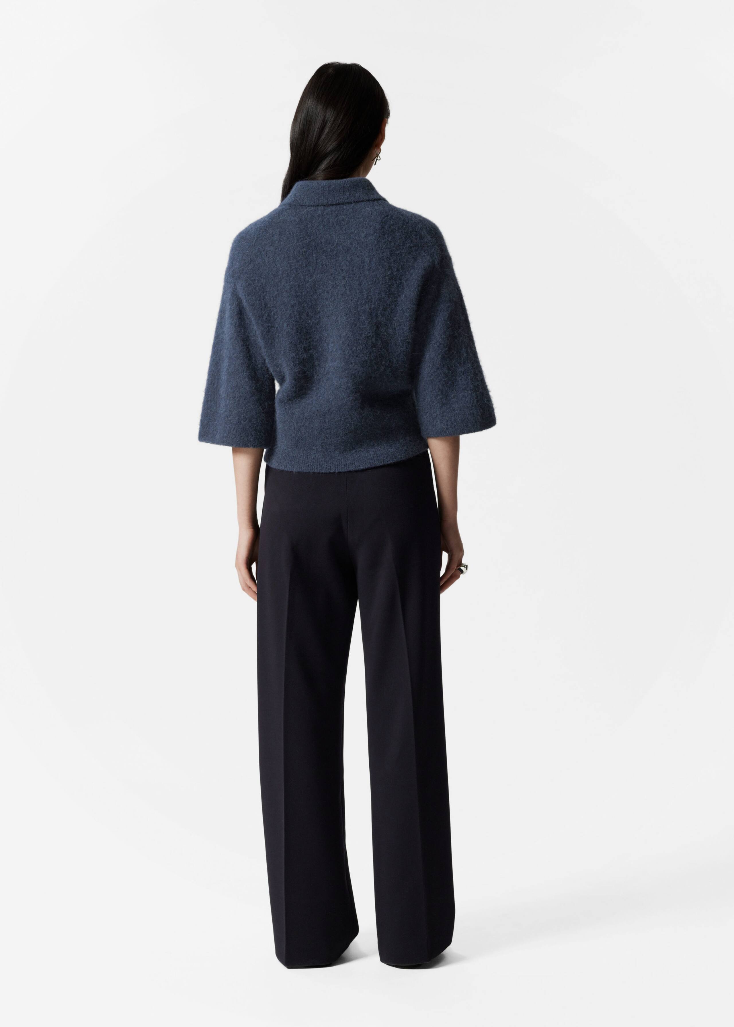 Alpaca-Blend Short-Sleeve Cardigan - Dark blue - Lookbook