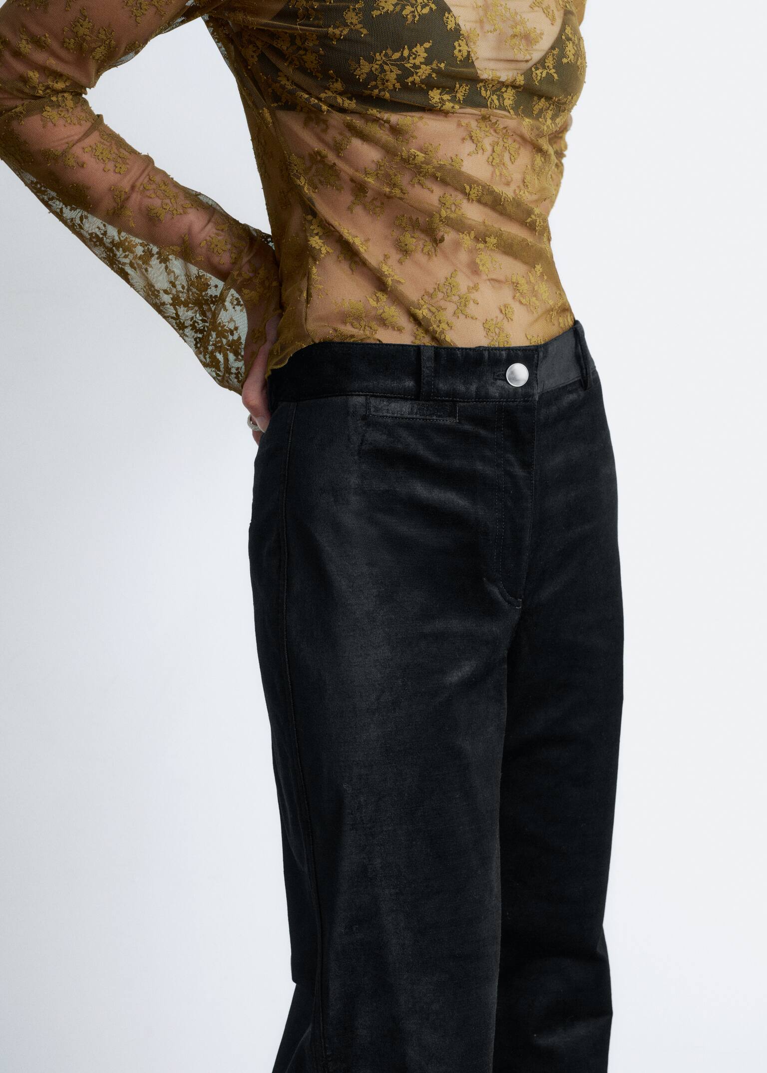 Flared Velvet Trousers - Black/Dark Brown - 6