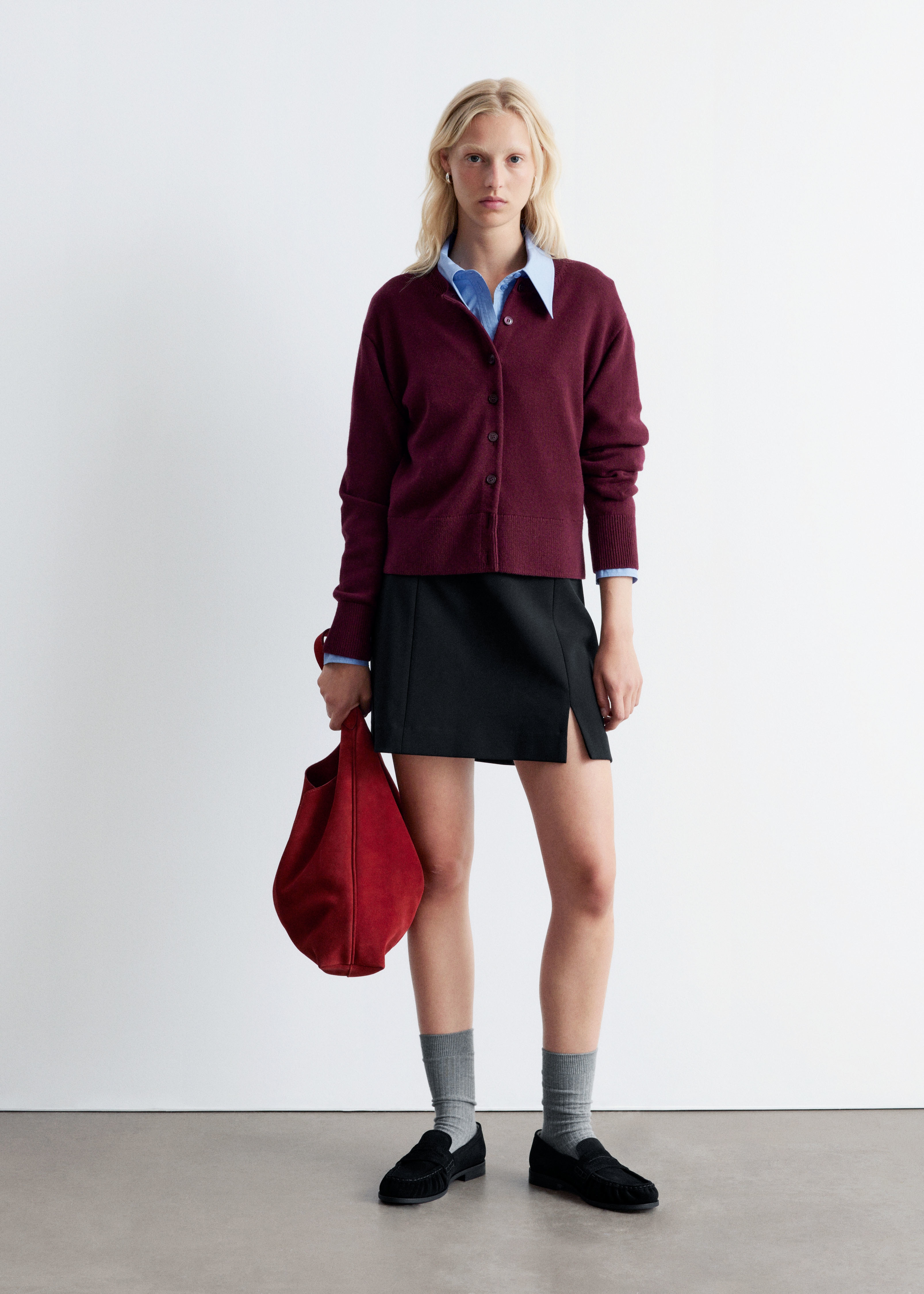 Cardigan in misto lana - Rosso scuro/Nero/Talpa/Marrone chiaro