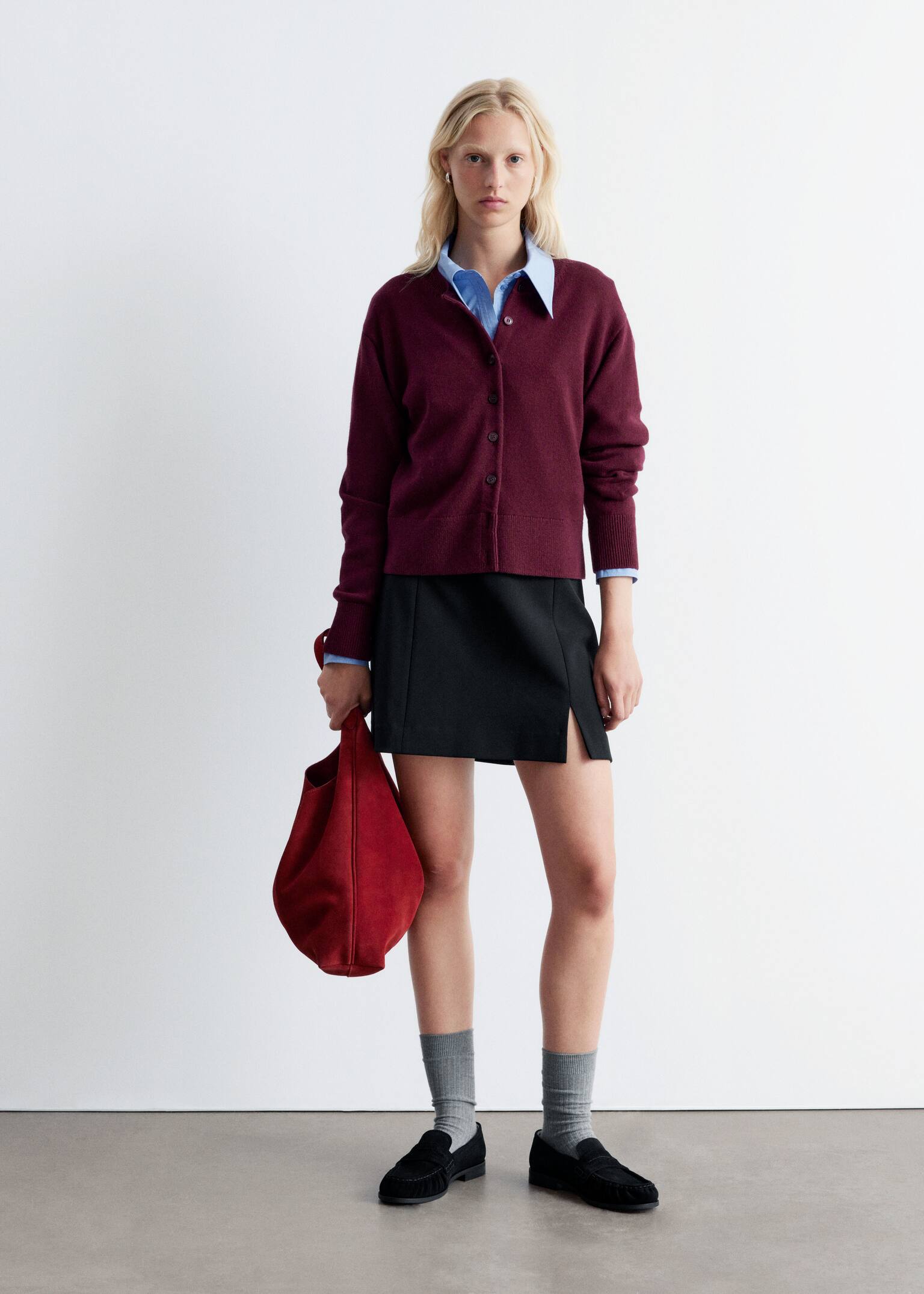 Cardigan in misto lana - Rosso scuro/Talpa/Nero/Marrone chiaro