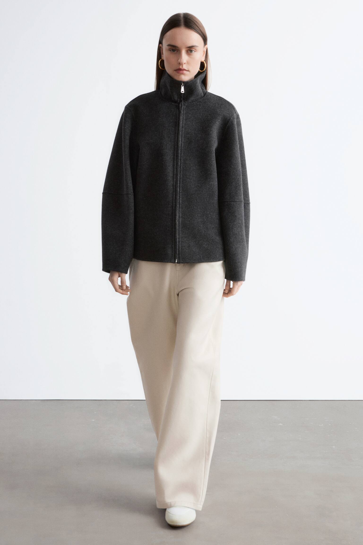 Vlnená bunda na zips - Dark Grey/Dark Beige - 4