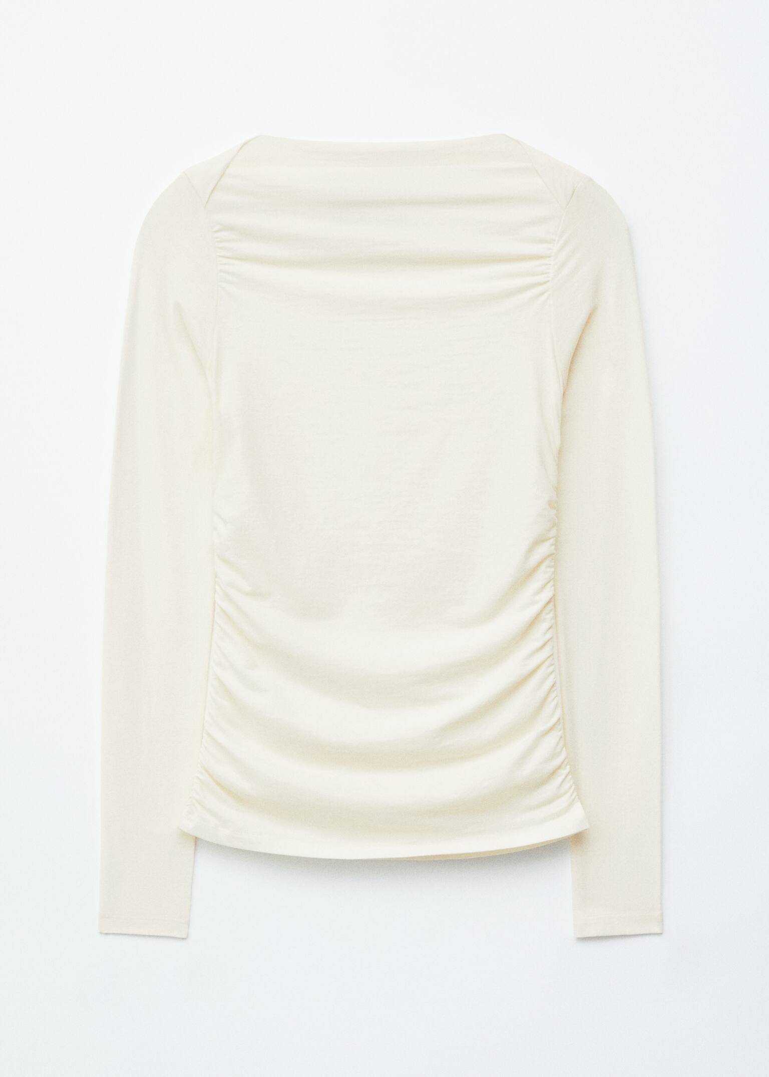 Ruched Boatneck Top - White/Beige - 2