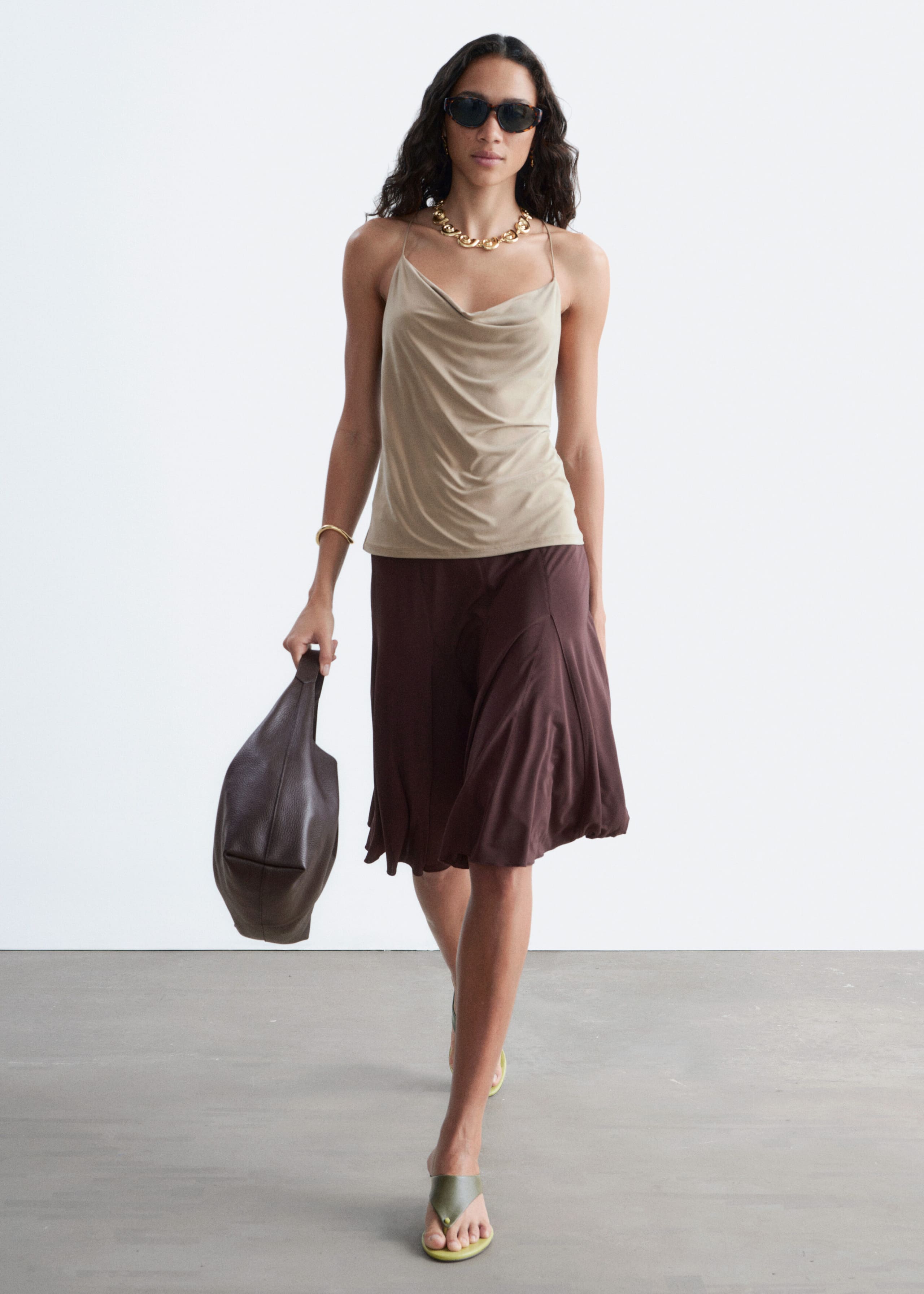 Knee-length A-line Skirt - Dark Brown - Lookbook