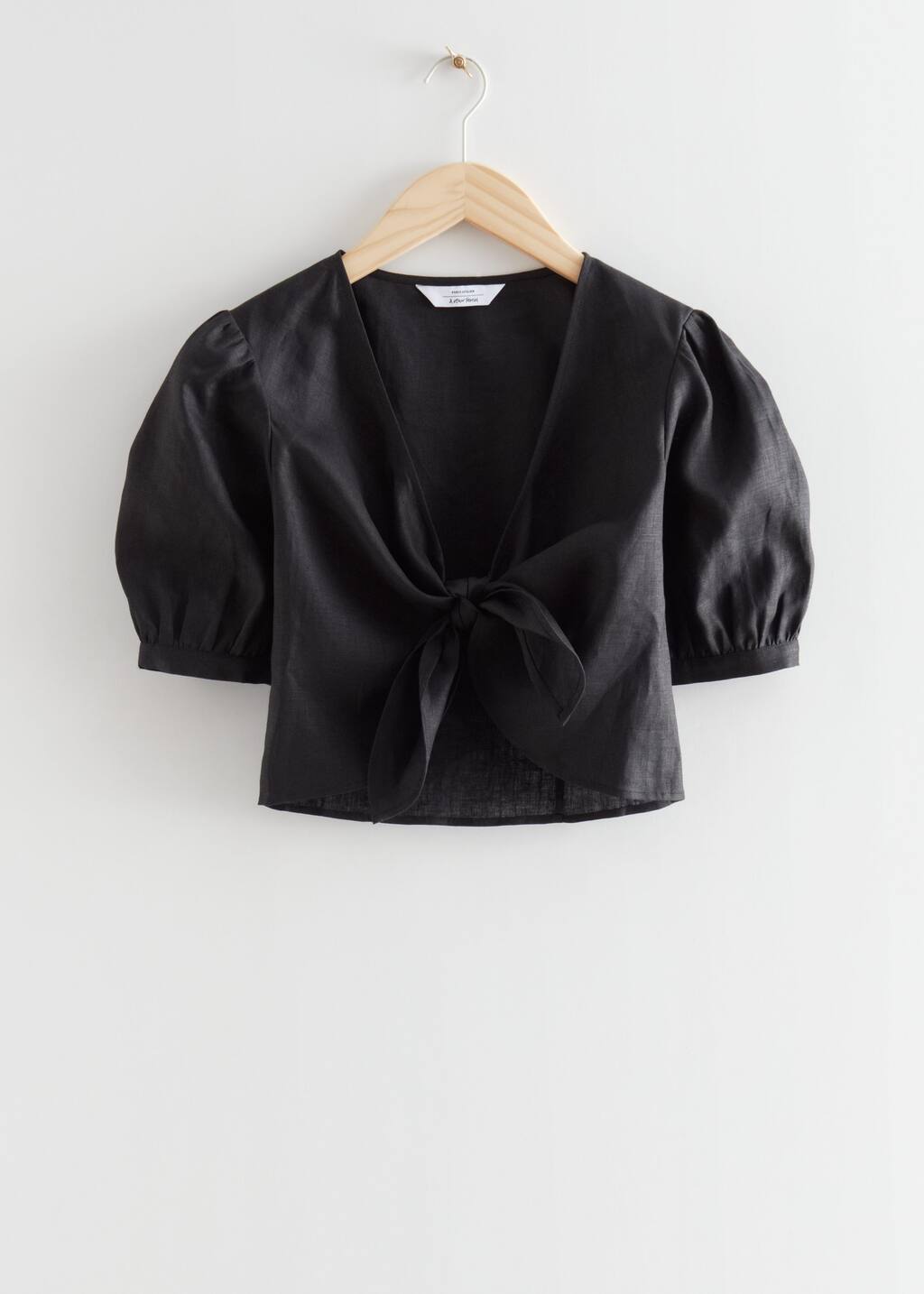 Front Knot Linen Top - Black - Still Life