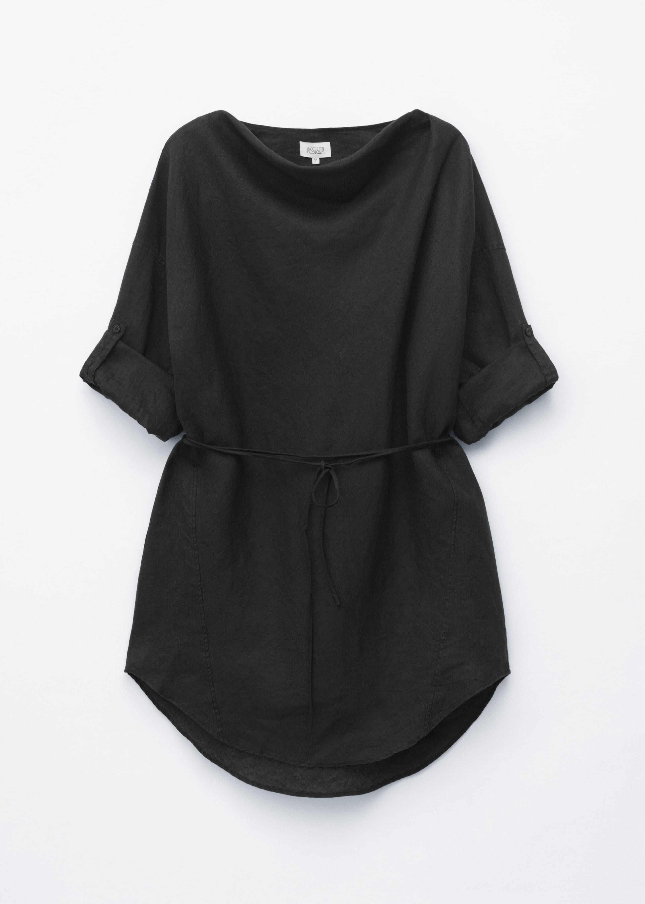Cowl-Neck Linen Midi Dress - Black - Still Life