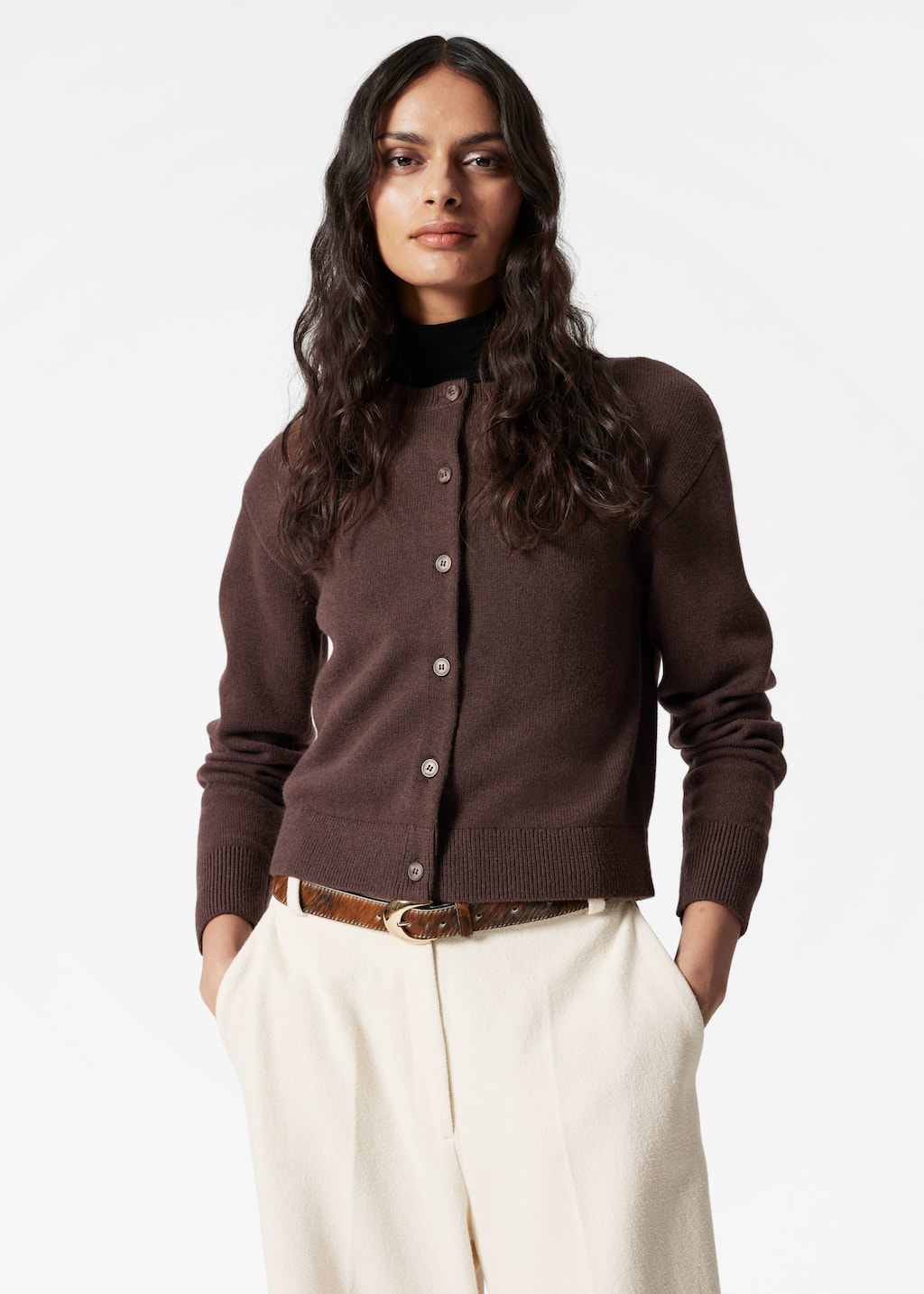 Boxy Merino Wool Cardigan - Cream - Lookbook