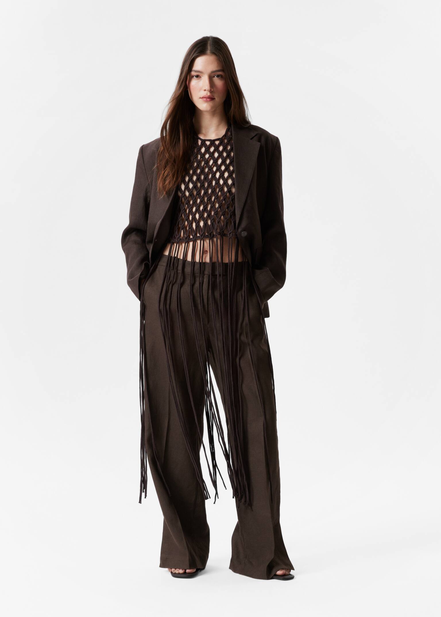 Pantalon habillé en lin - Marron foncé/Avoine/Noir/Jaune clair/Rose clair/Bleu clair