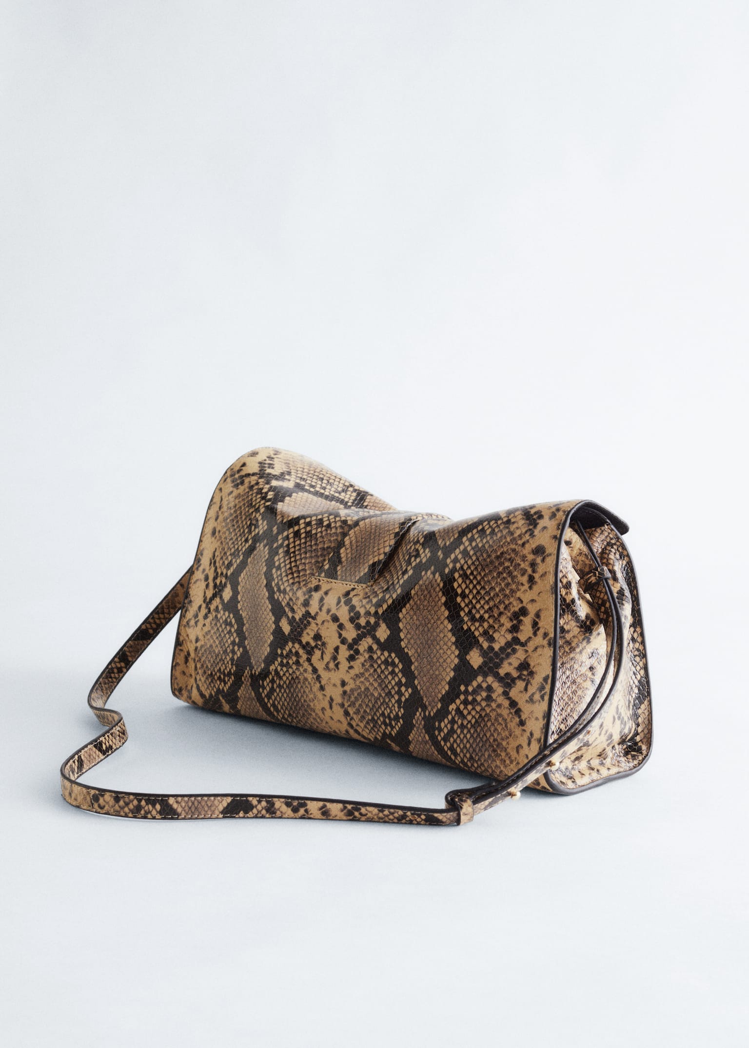 Soft Leather Clutch - Beige Snake/Dark Brown Snake - 2