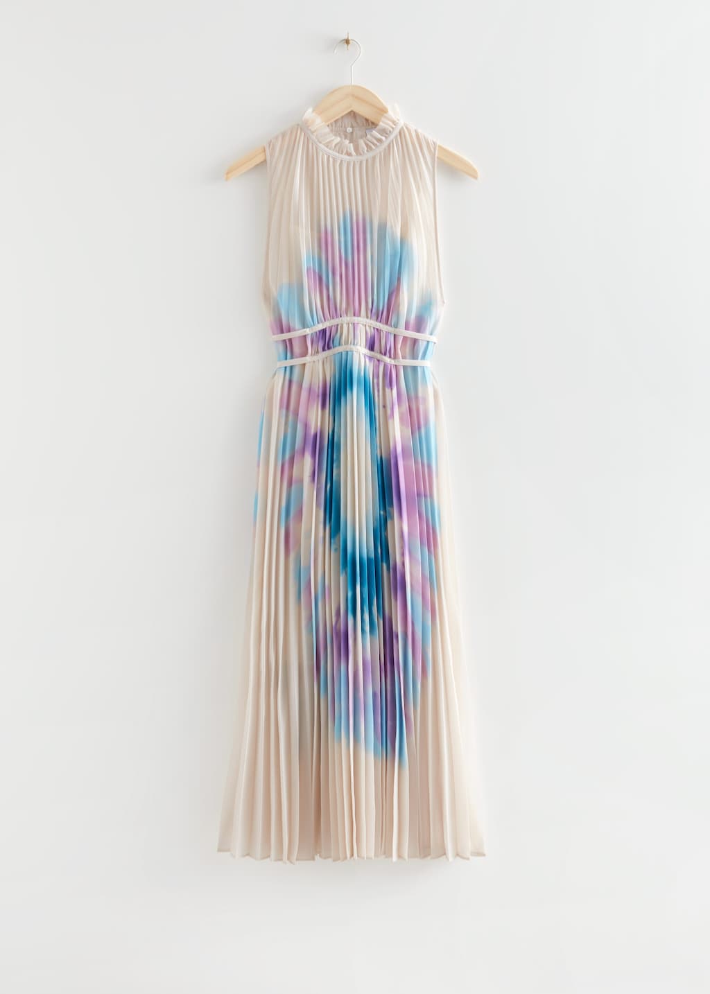 PleatedPrintedMidiDress - Cream/Blue/Pink - Bodegón