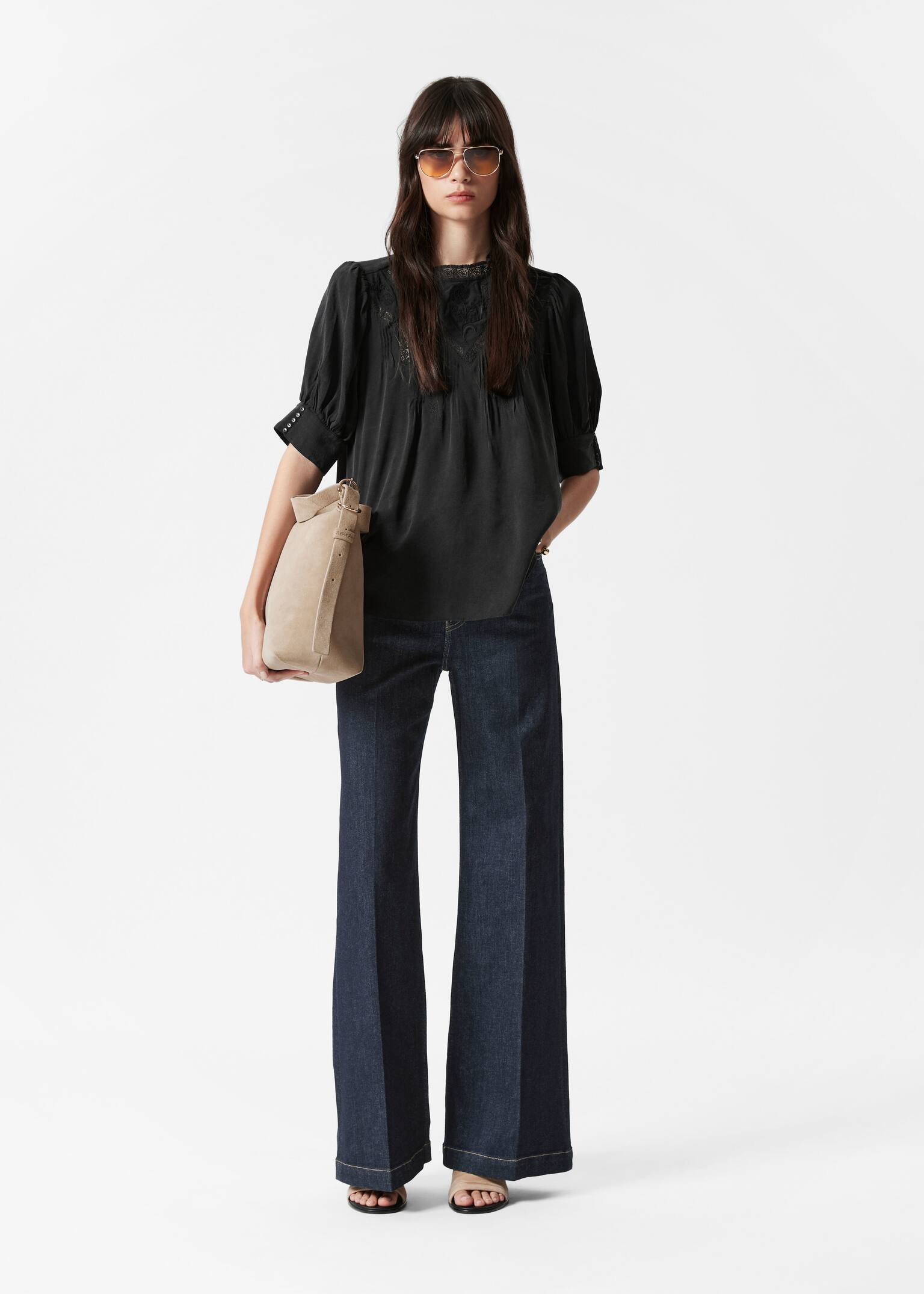 Bestickte Spitzenbluse - Schwarz/Schwarz - 4