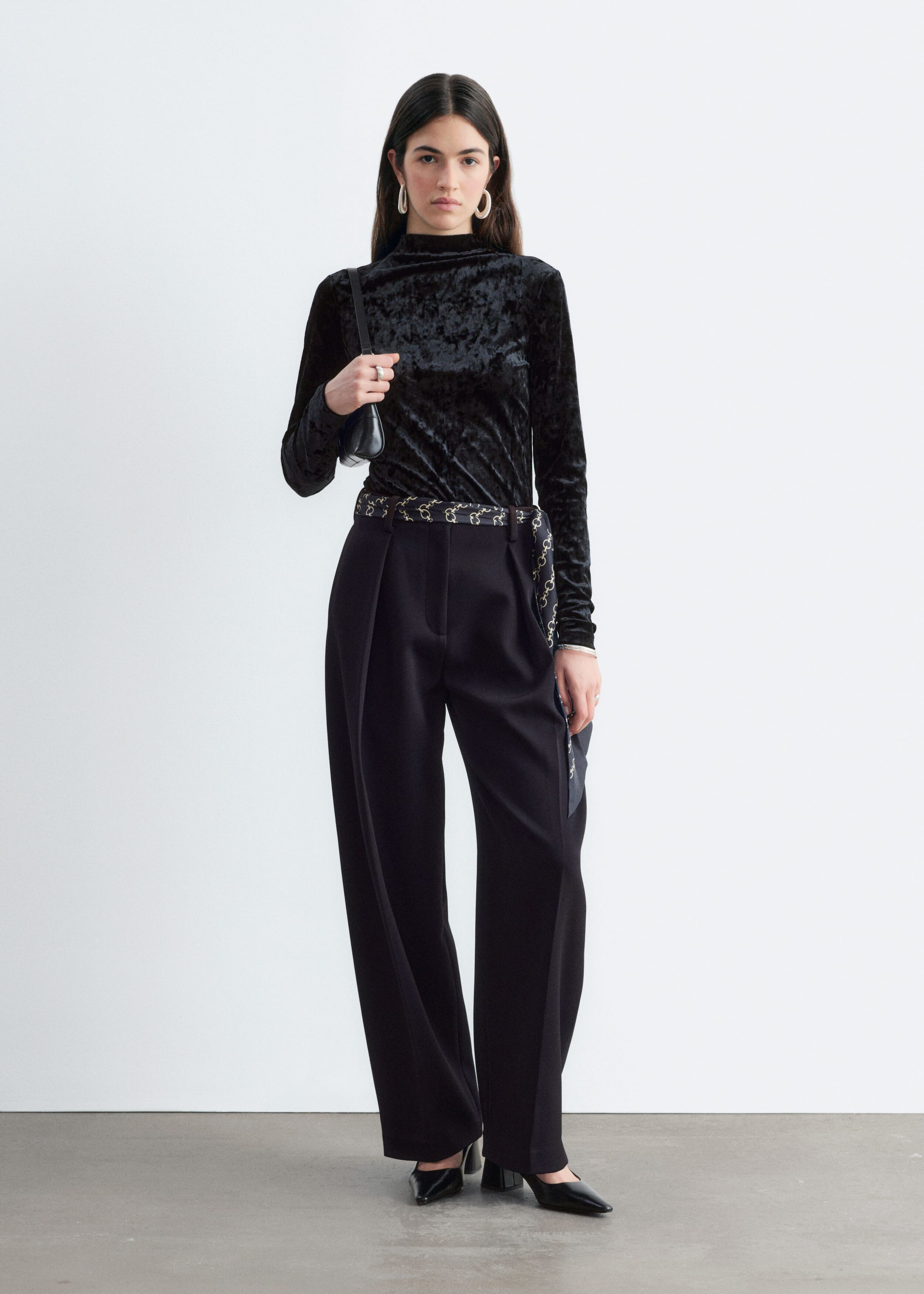 Velvet Mock Neck Top - Turquoise - Lookbook