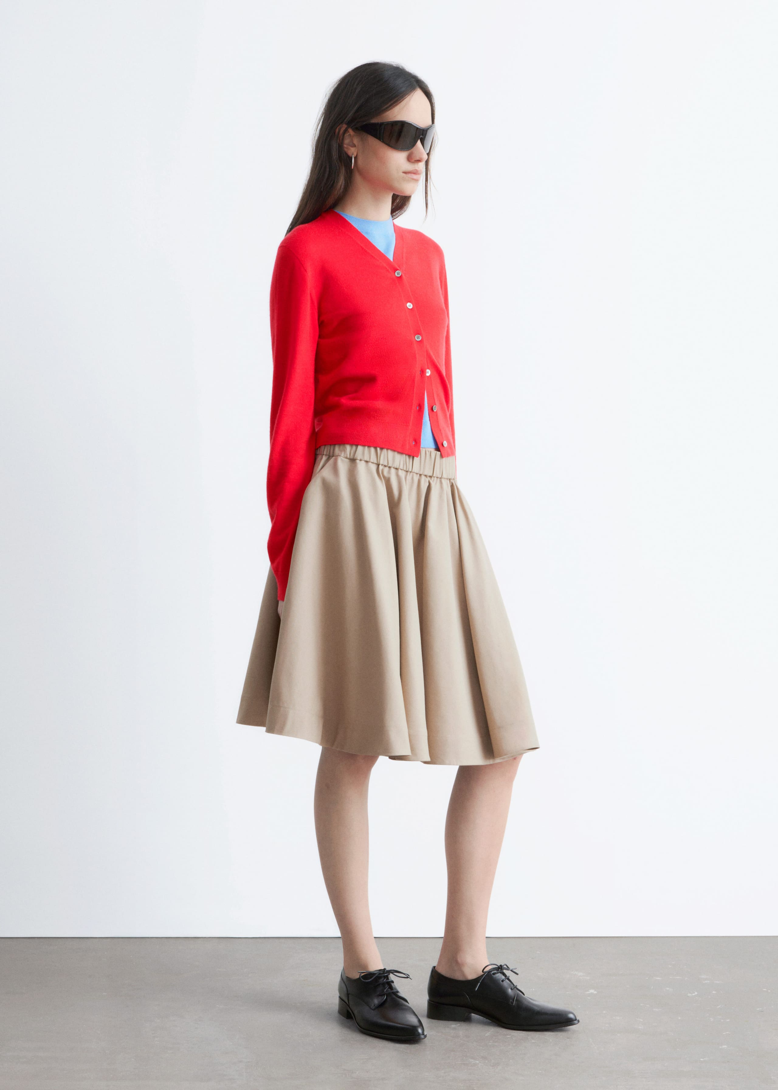 Cropped Cashmere Cardigan - Bright Red - Lookbook