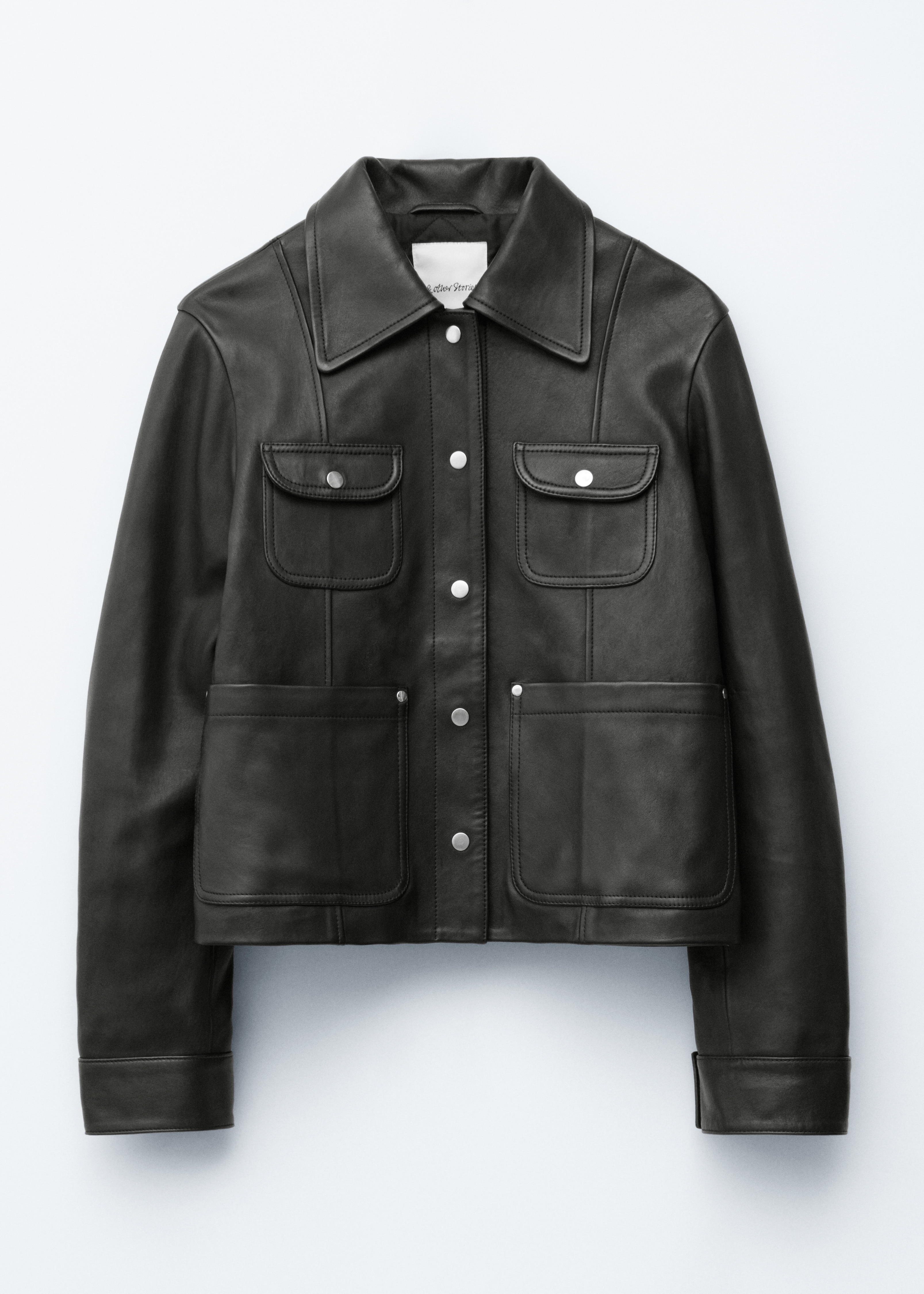 Patch-Pocket Leather Jacket - Black