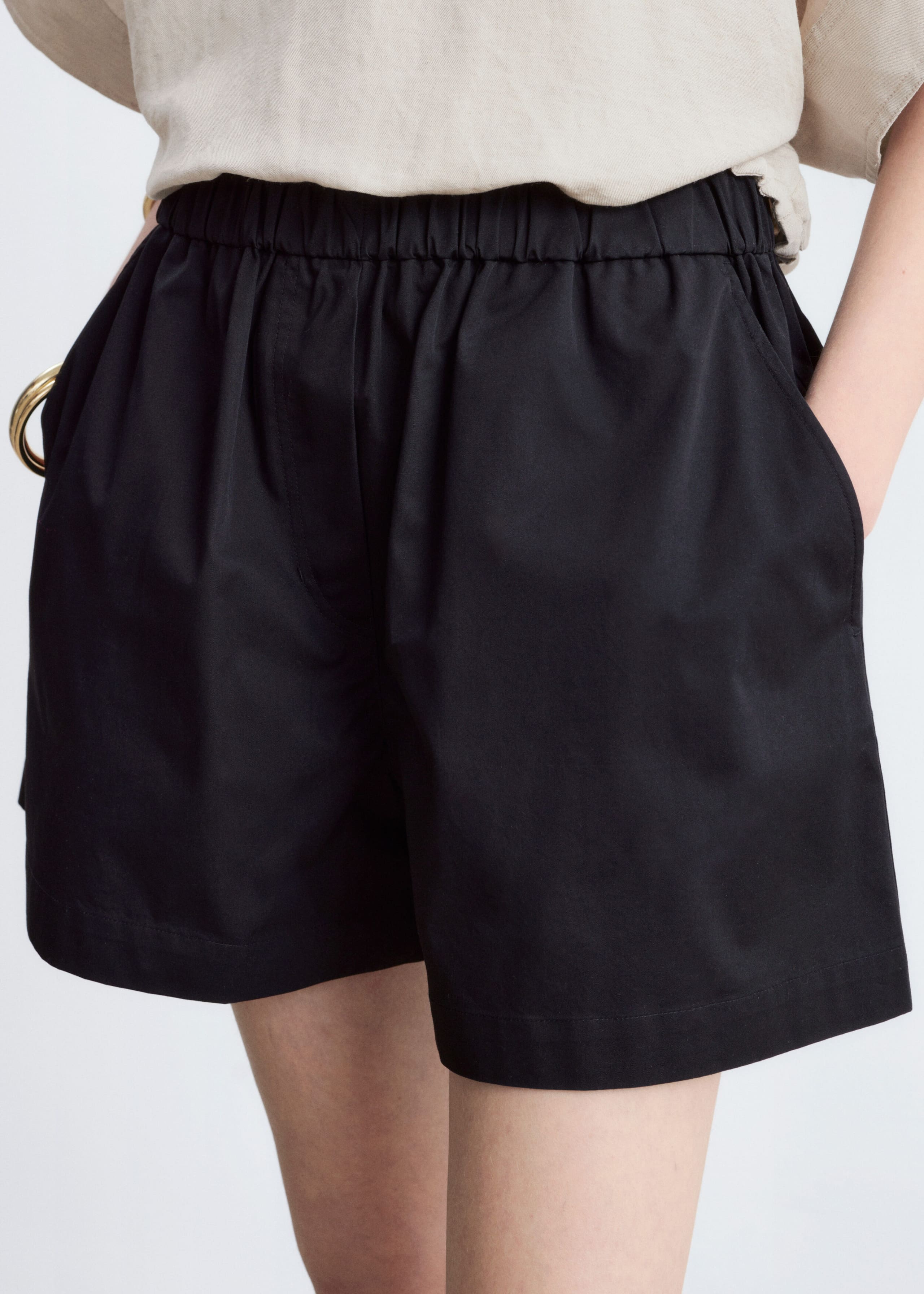 High-Waist Cotton Shorts - White - Lookbook