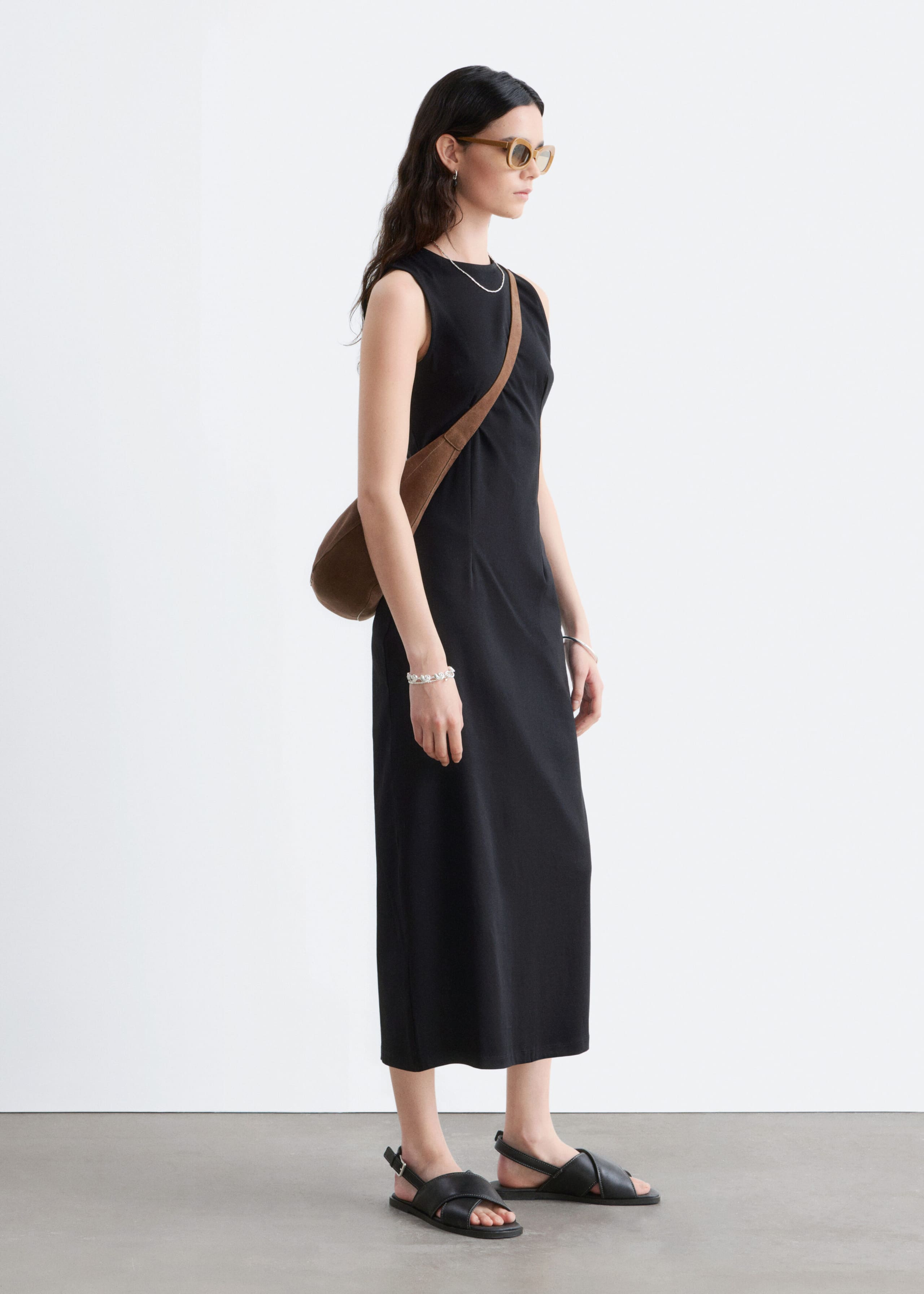 Image of Fitted Cotton Jersey Midi Dress
