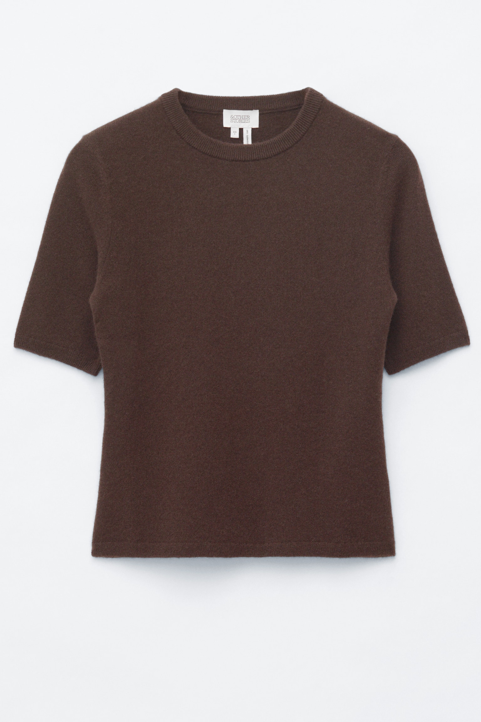 Short-Sleeve Cashmere Top - Dark Brown/Grey - 1