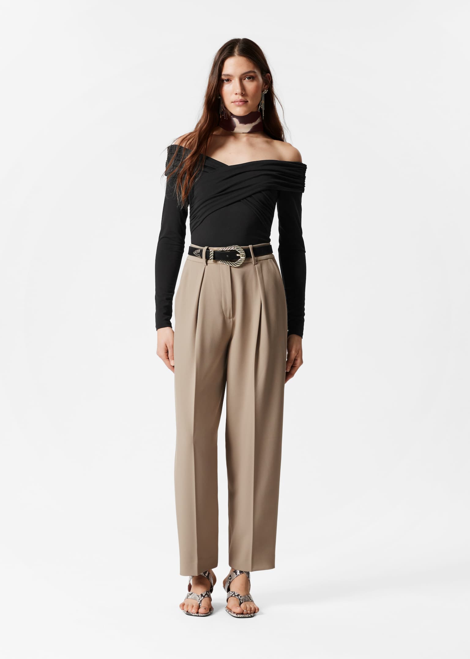 Pantaloni conici croiți - Bej/Gri/Negru - 1