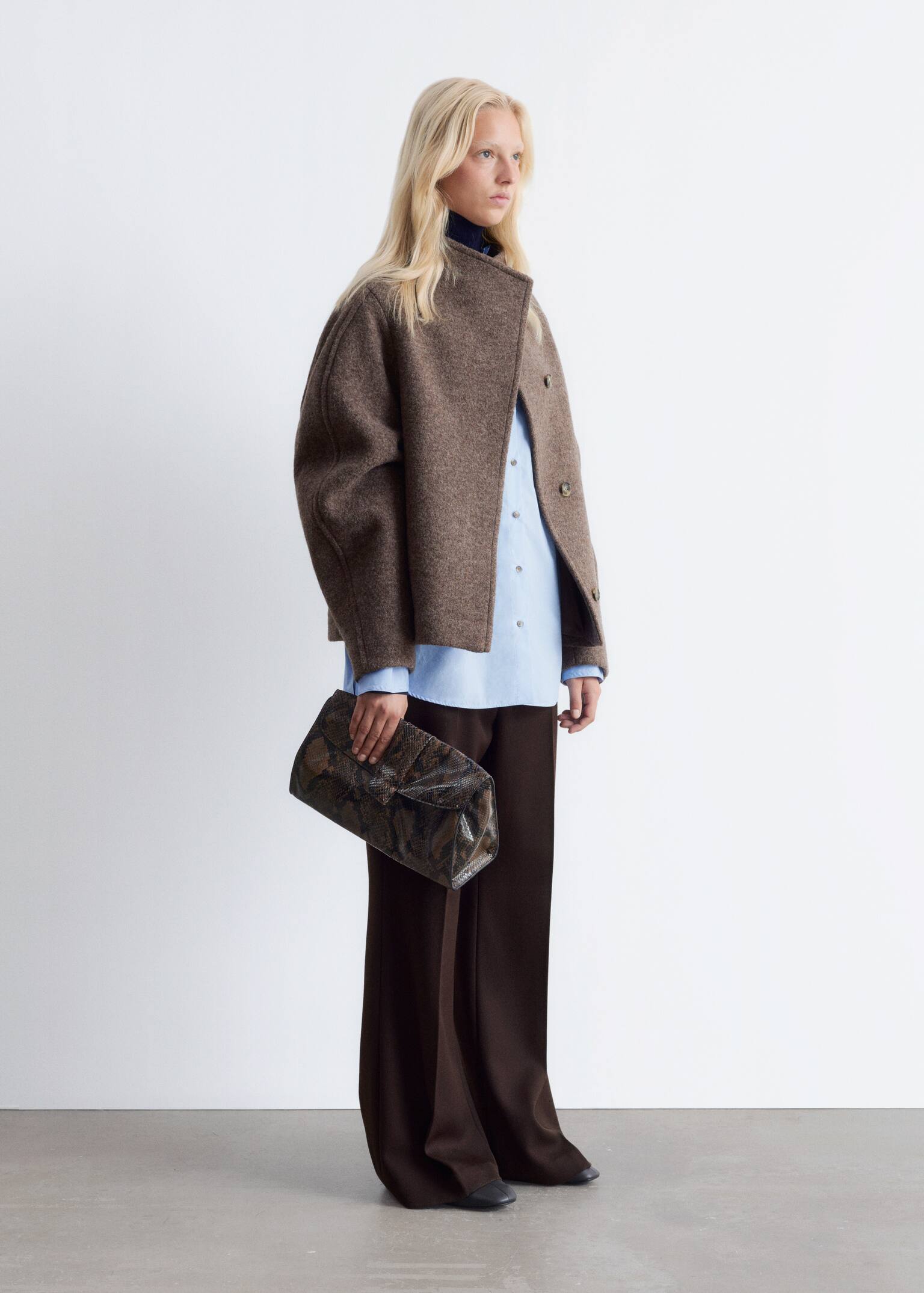 Asymmetrische Wolljacke - Graubraun - 7