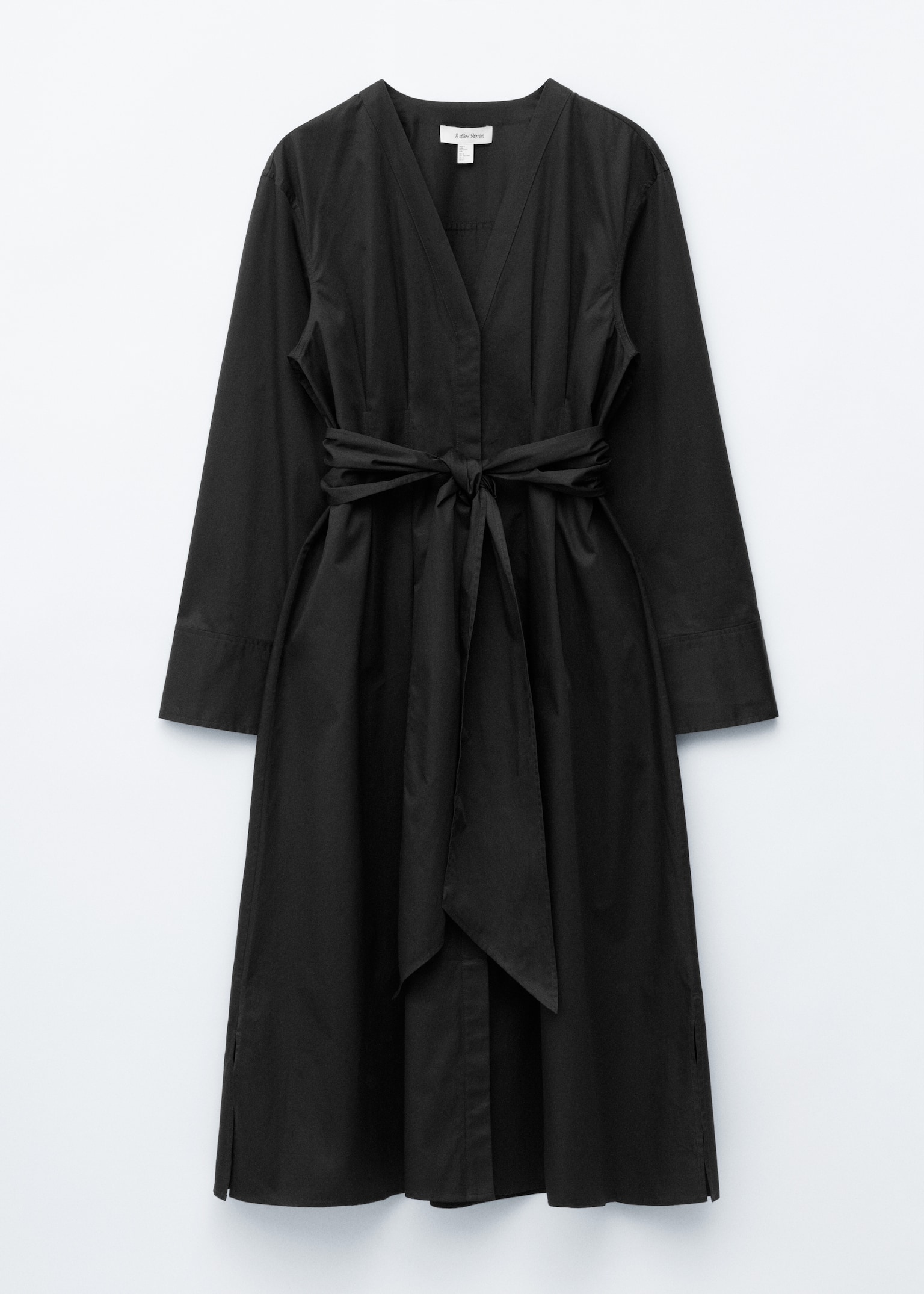 Cotton Shirt Midi Dress - Negru - 2