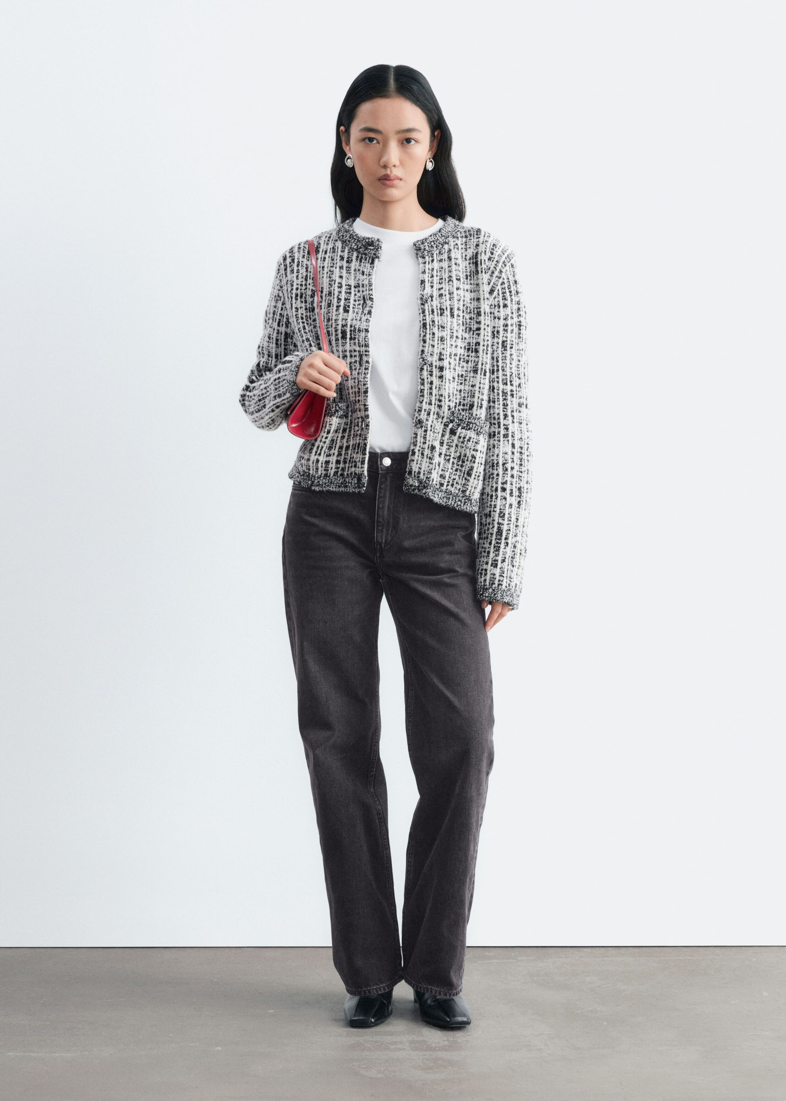 Wool-Cotton Cardigan - Black/White - Lookbook