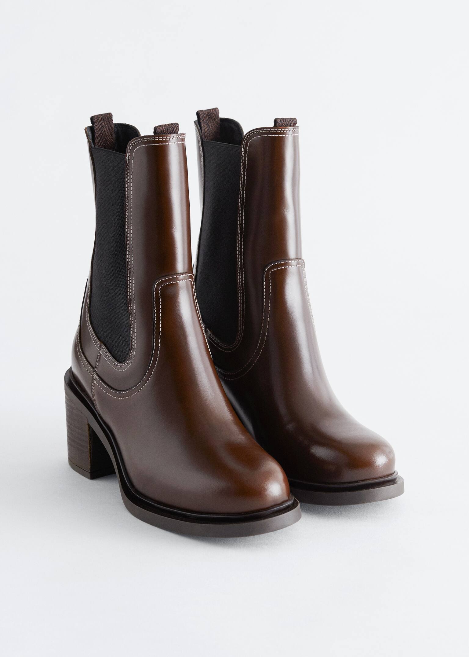 Bottines Chelsea à talons en cuir - Marron foncé/Noir - 3