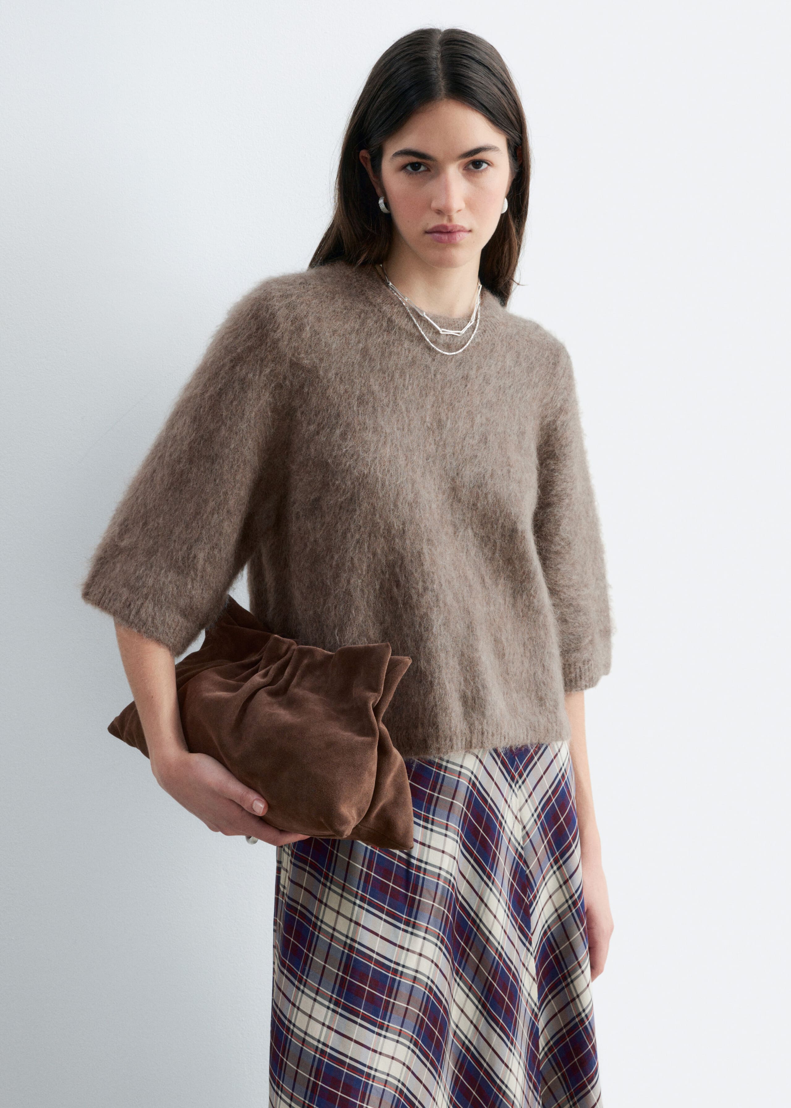 Mohair-Blend Knitted T-shirt - Brown - Lookbook