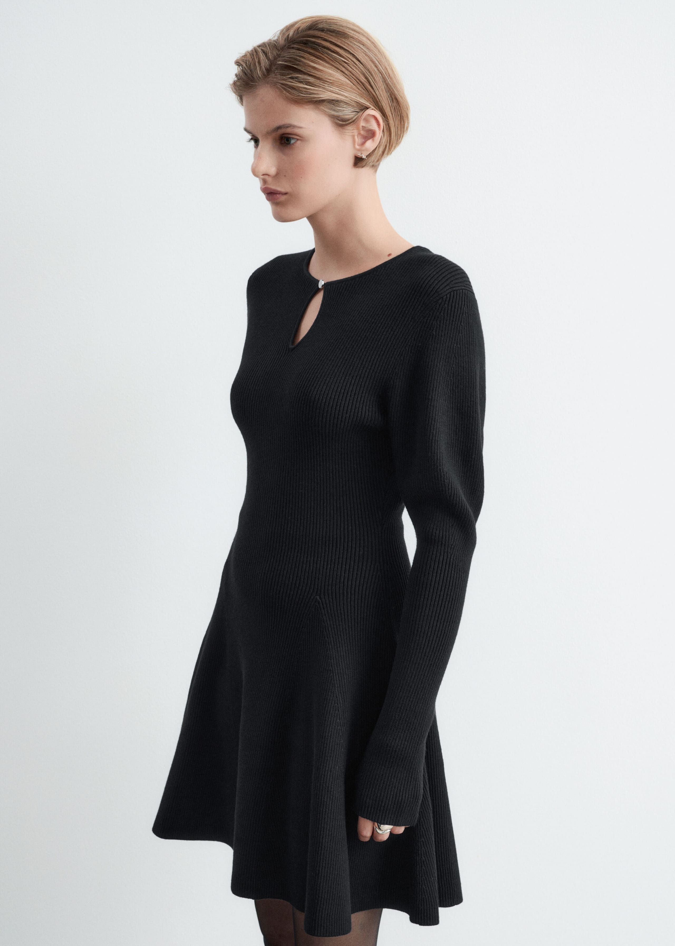 Ribbed Knit Dress - Black - Lookbook