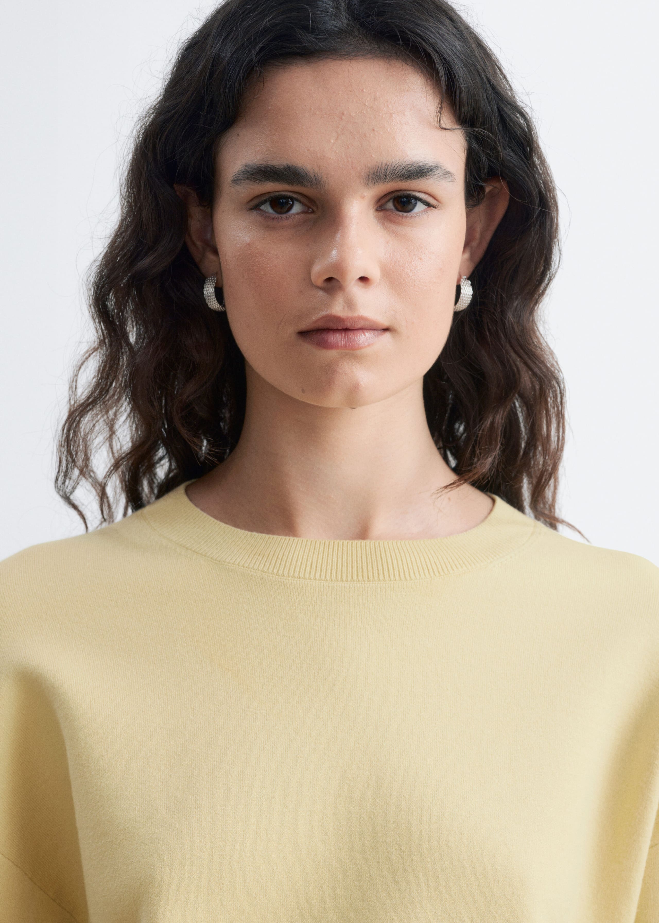 Rib-Trim Knitted Jumper - Cream - Lookbook