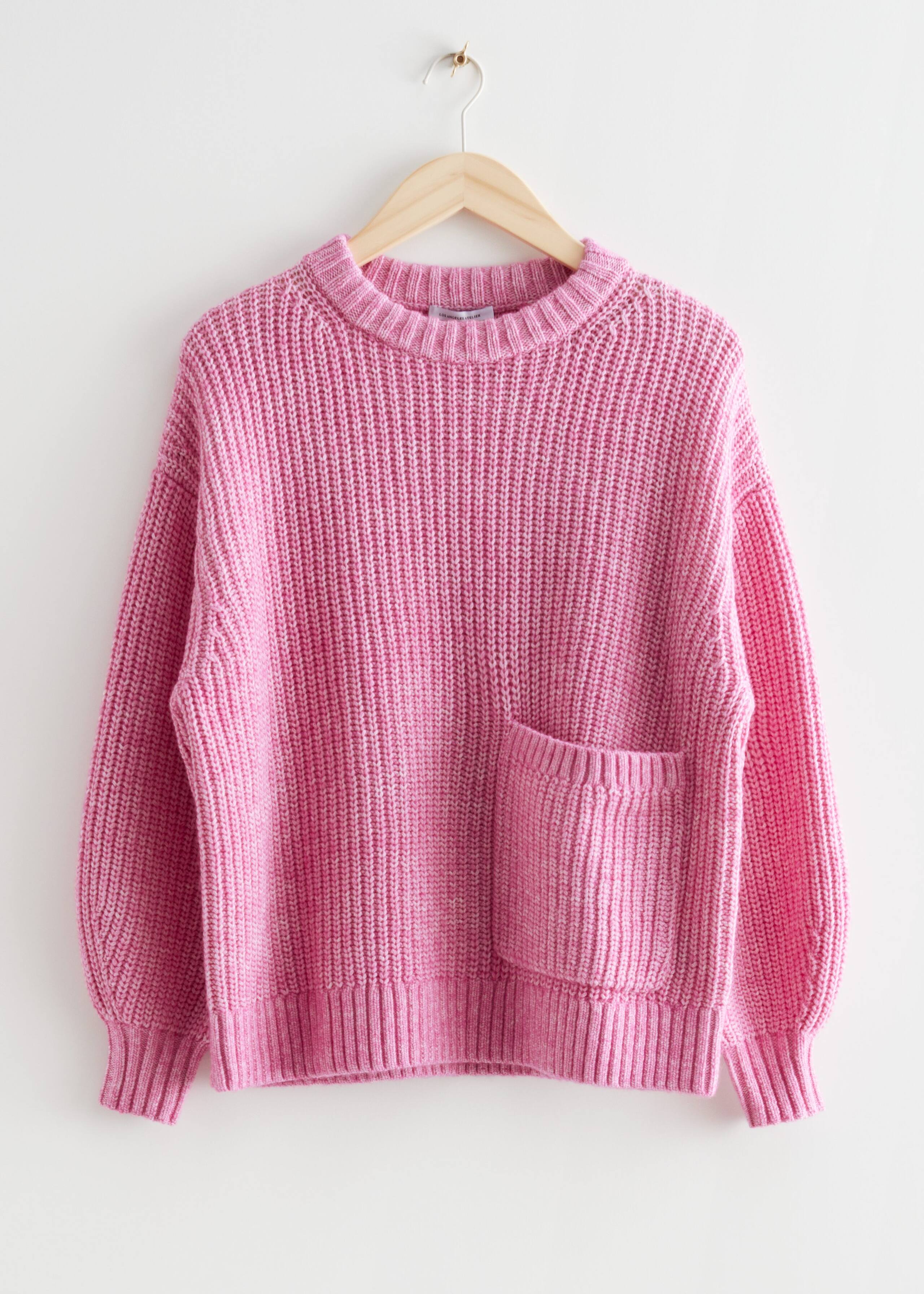 Oversized Patch Pocket Knit Jumper - Pink - Bodegón