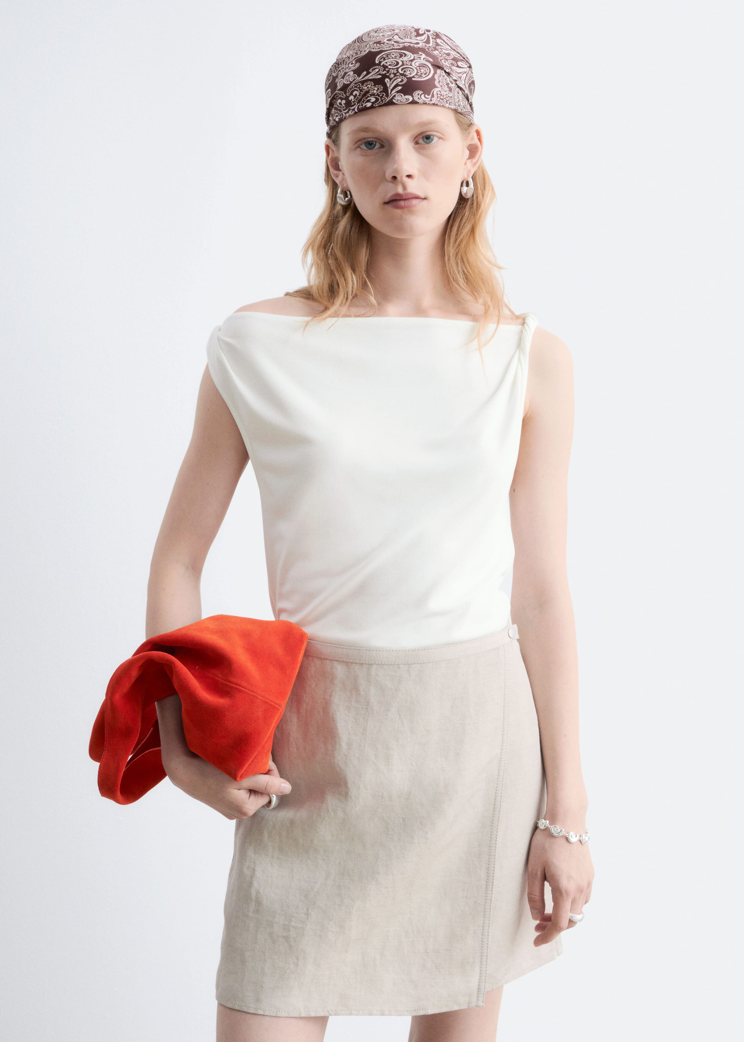 Twist-Shoulder Jersey Top - White - Still Life