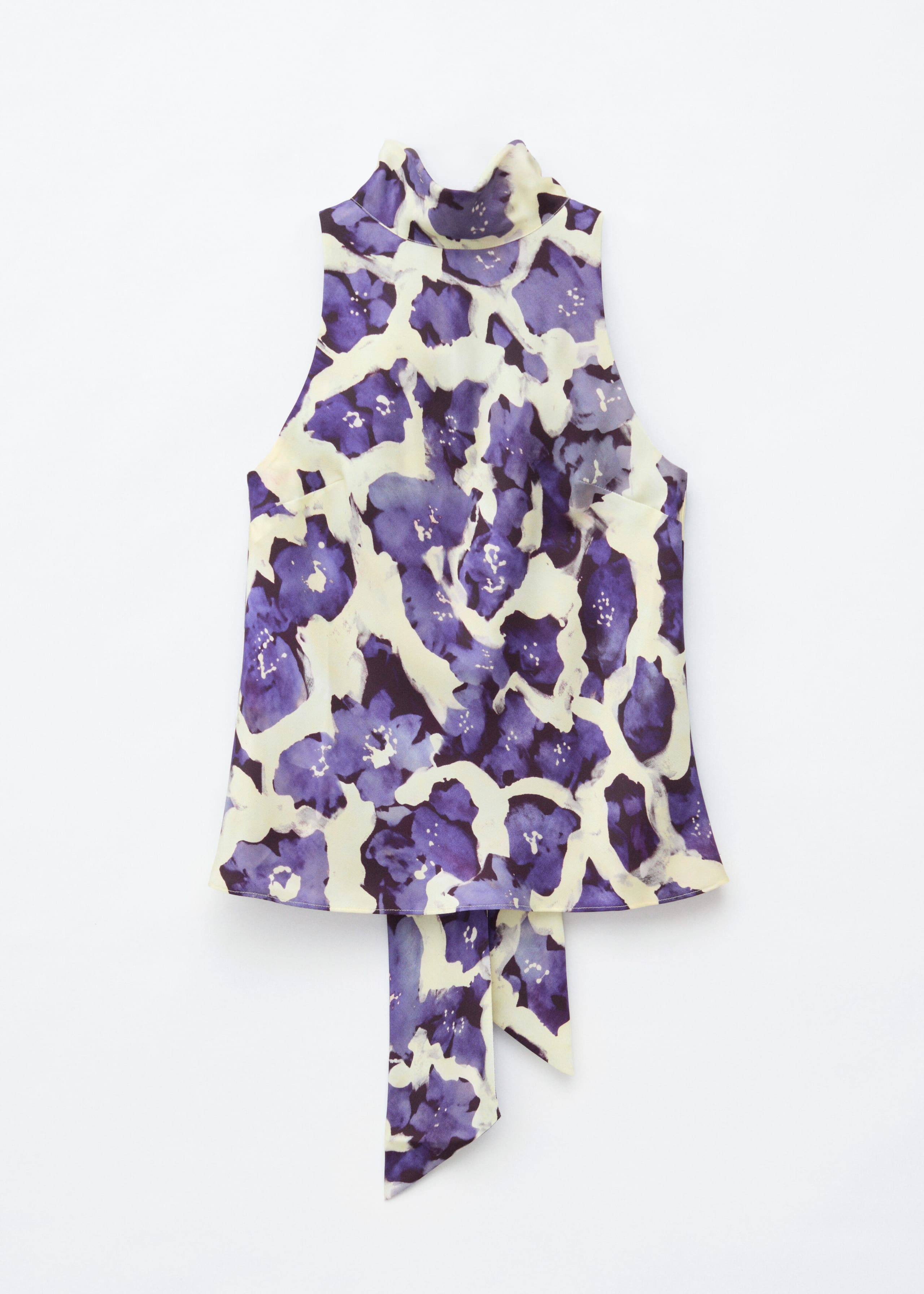 Scarf-Neck Silk Top - White/Purple - Still Life