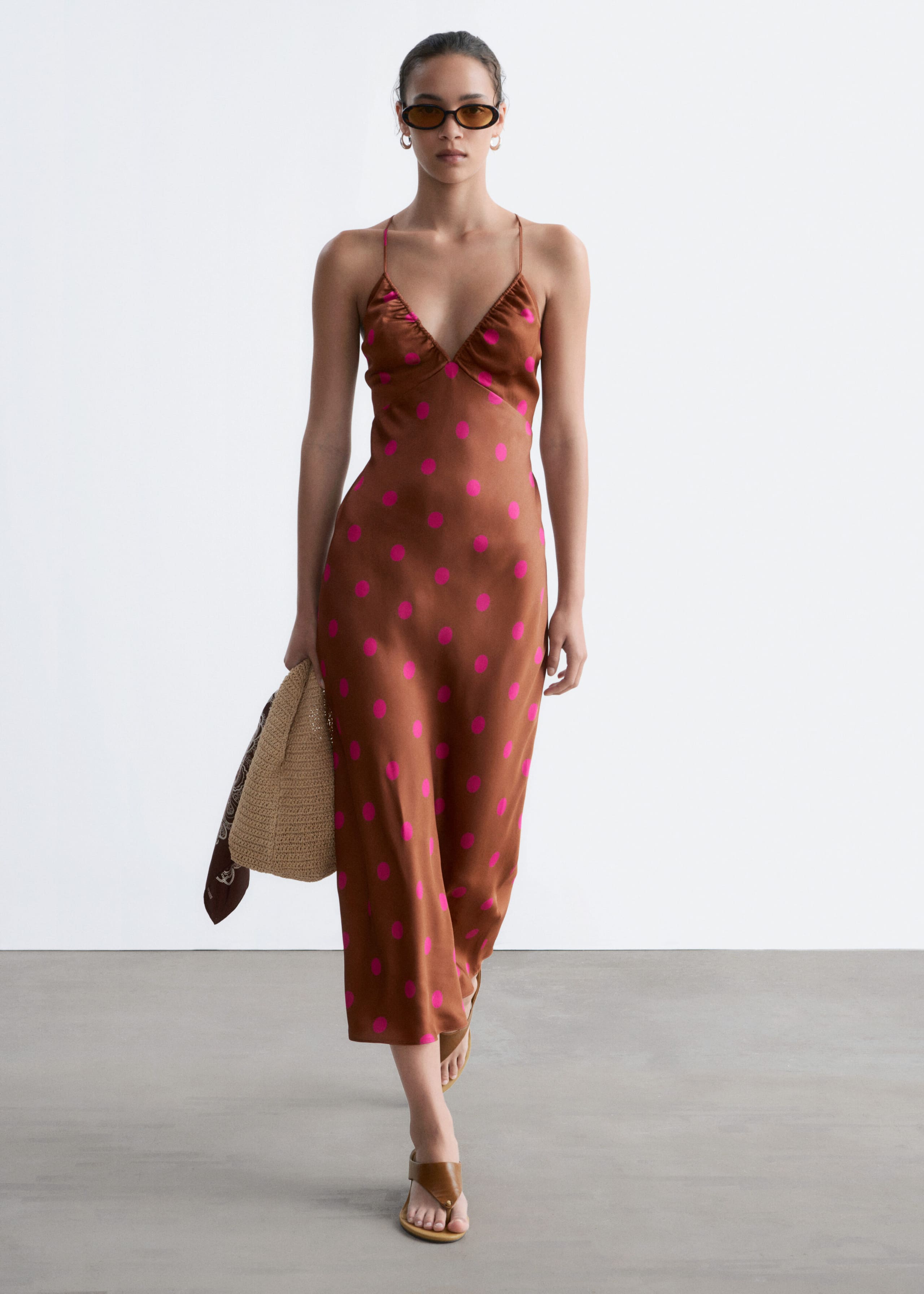 Satin Slip Midi Dress - Pink Floral - Lookbook