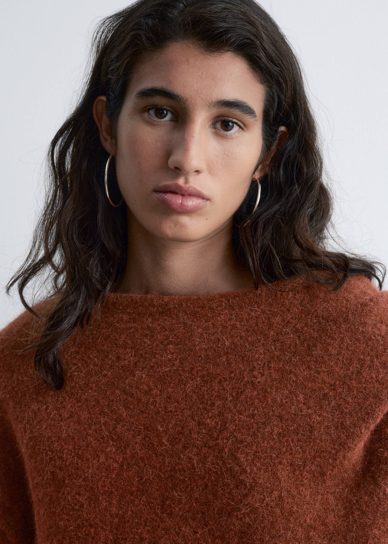 Pull cape en maille - Brun rouille/Gris foncé - 7