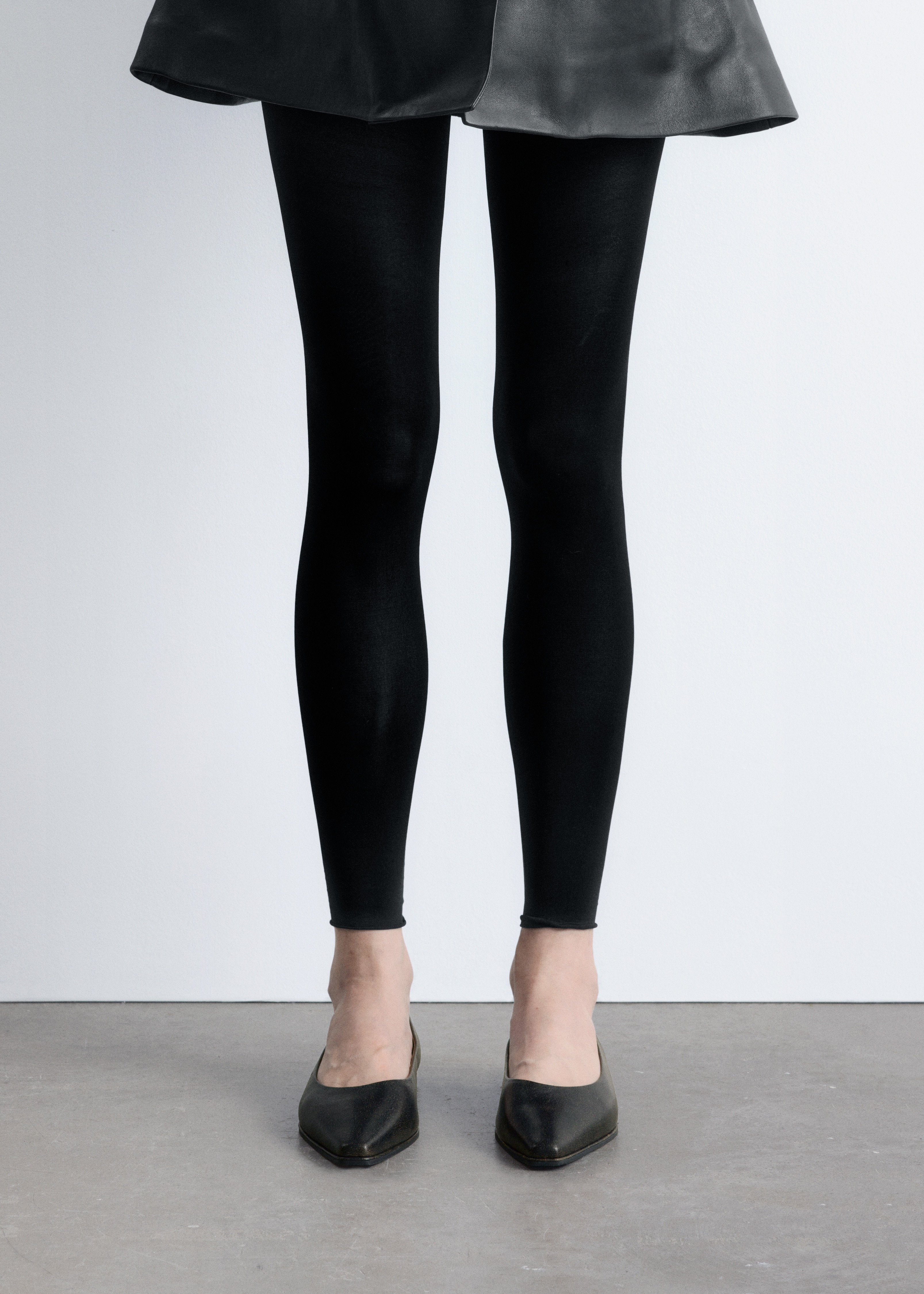 Ballerinaskor i läder - Svart/sliten look/Mörkbrun