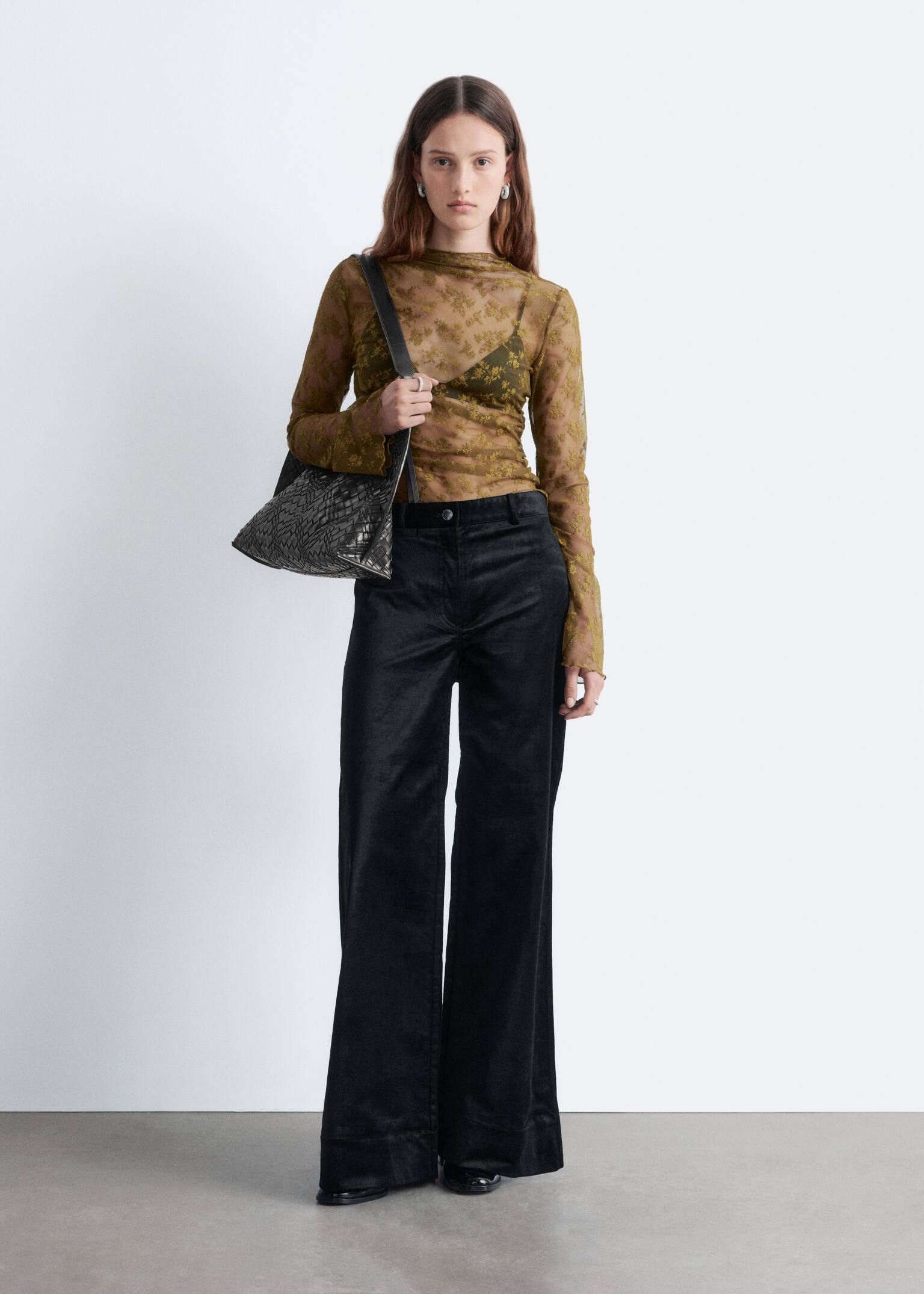 Flared Velvet Trousers - Black/Dark Brown - 1