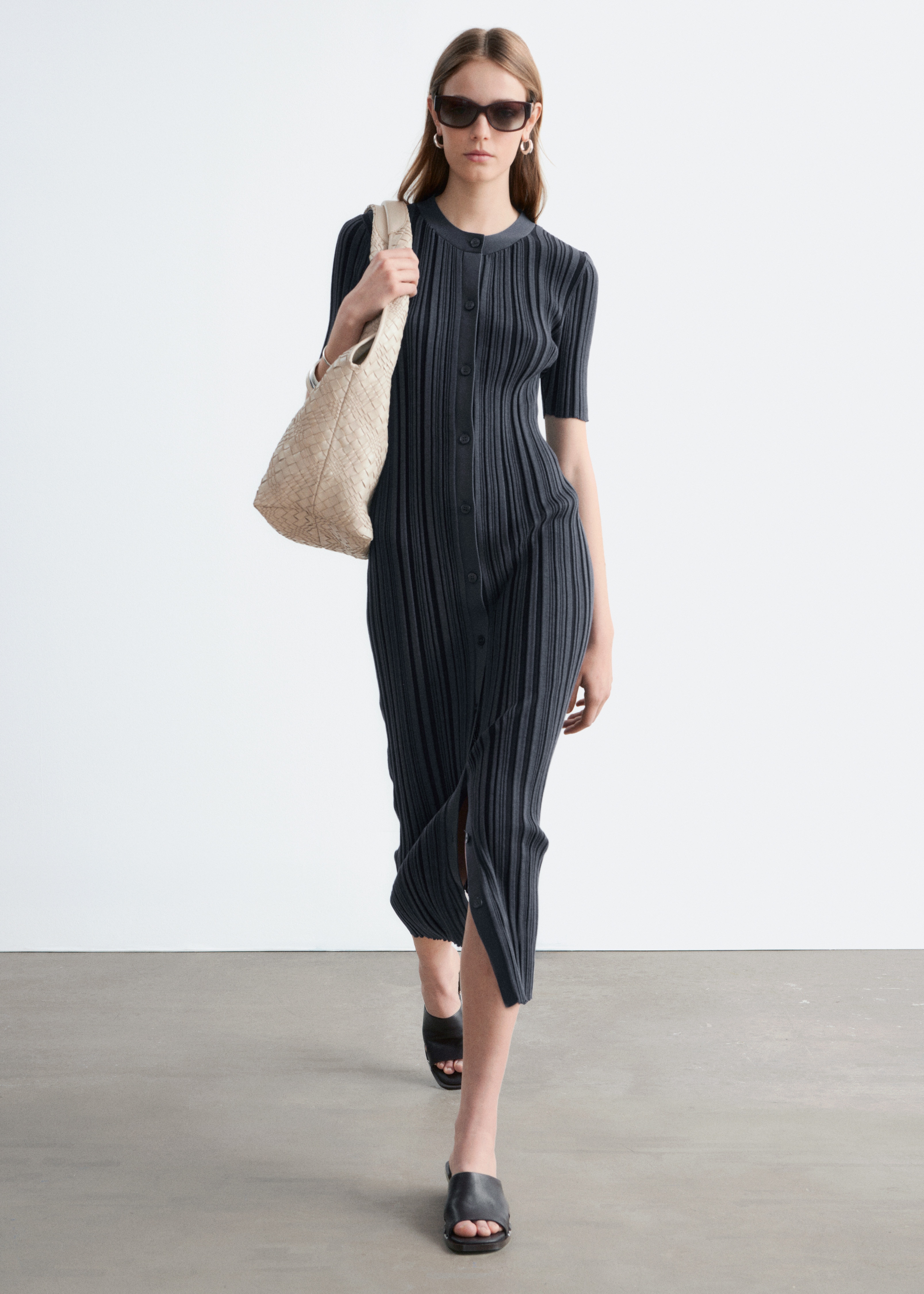strapless open back dress Black Open Twist Back Knit Midi Dress
