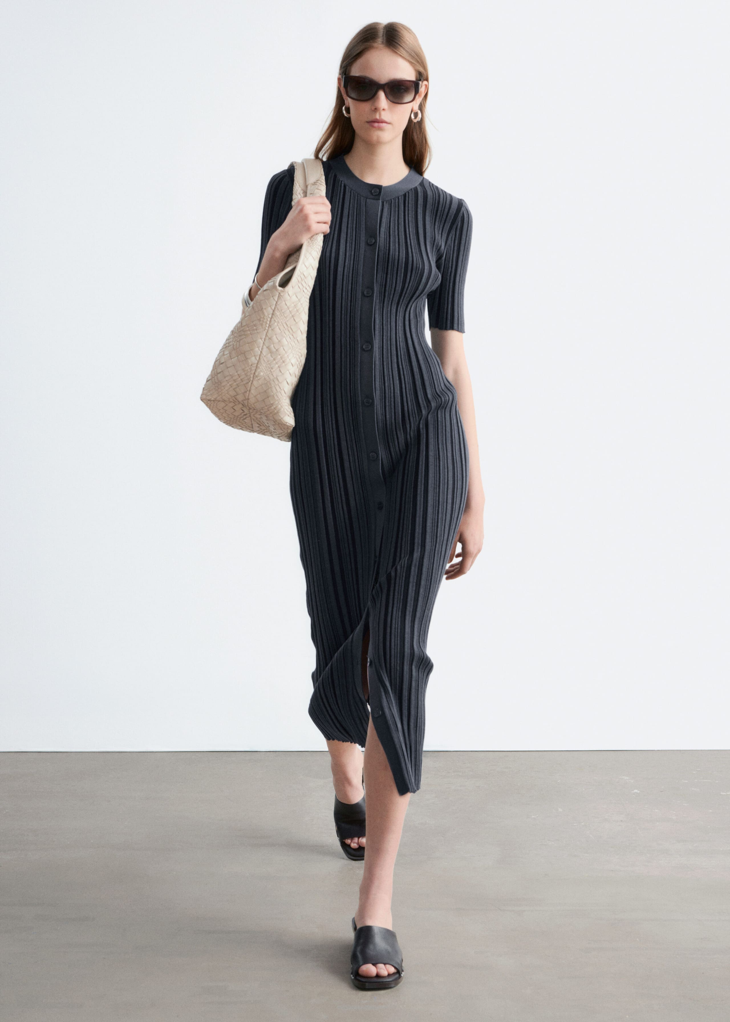 Image of Rib-Knit Midi Dress