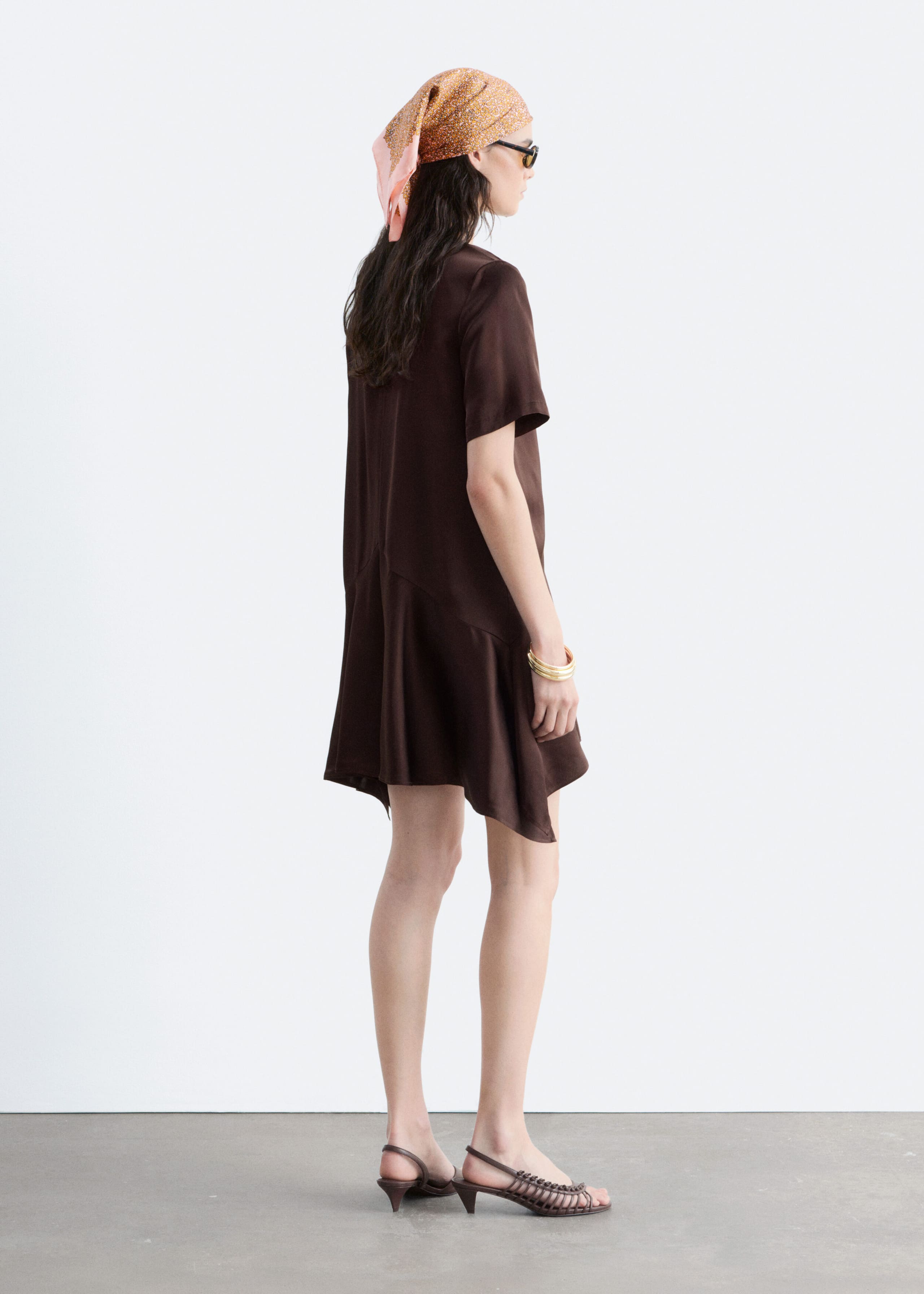 Handkerchief Hem Mini Dress - Brown - Lookbook