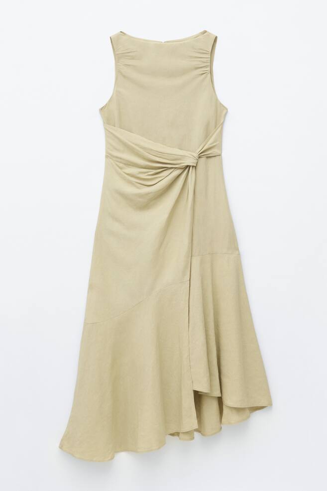 Vestido midi asimétrico con nudo cruzado - Amarillo claro - 1